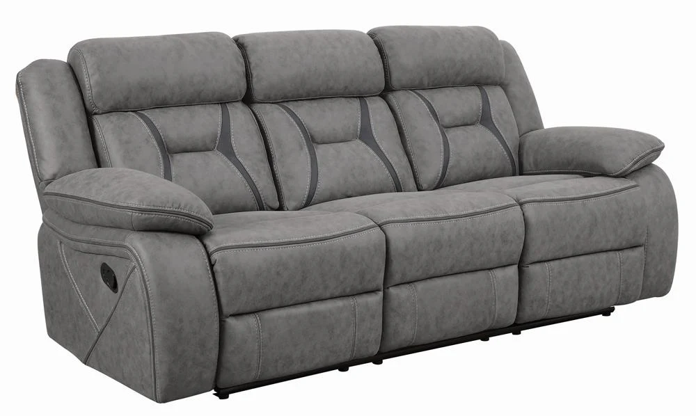 Higgins Gray Upholstered Tufted Reclining Living Room Set - Image 4