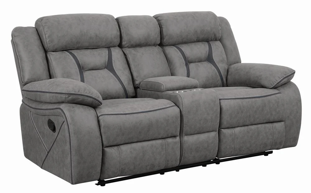 Higgins Gray Upholstered Tufted Reclining Living Room Set - Image 7