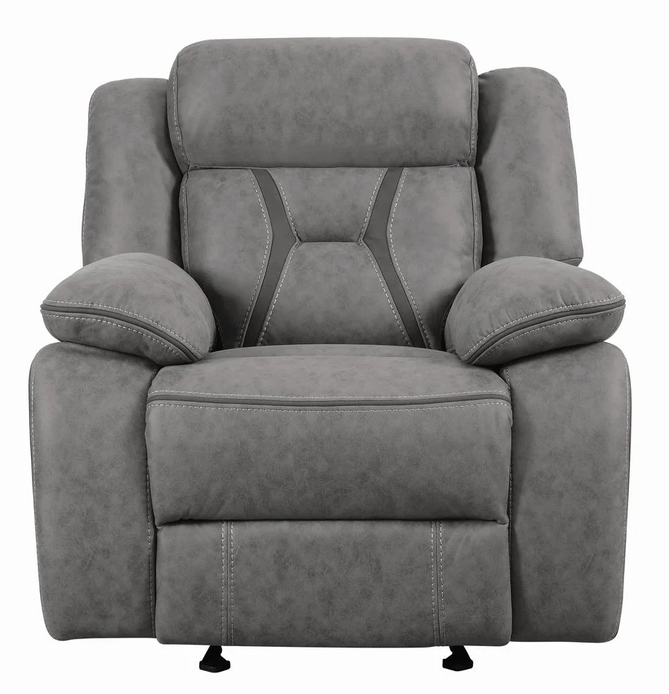 Higgins Gray Upholstered Tufted Reclining Living Room Set - Image 9