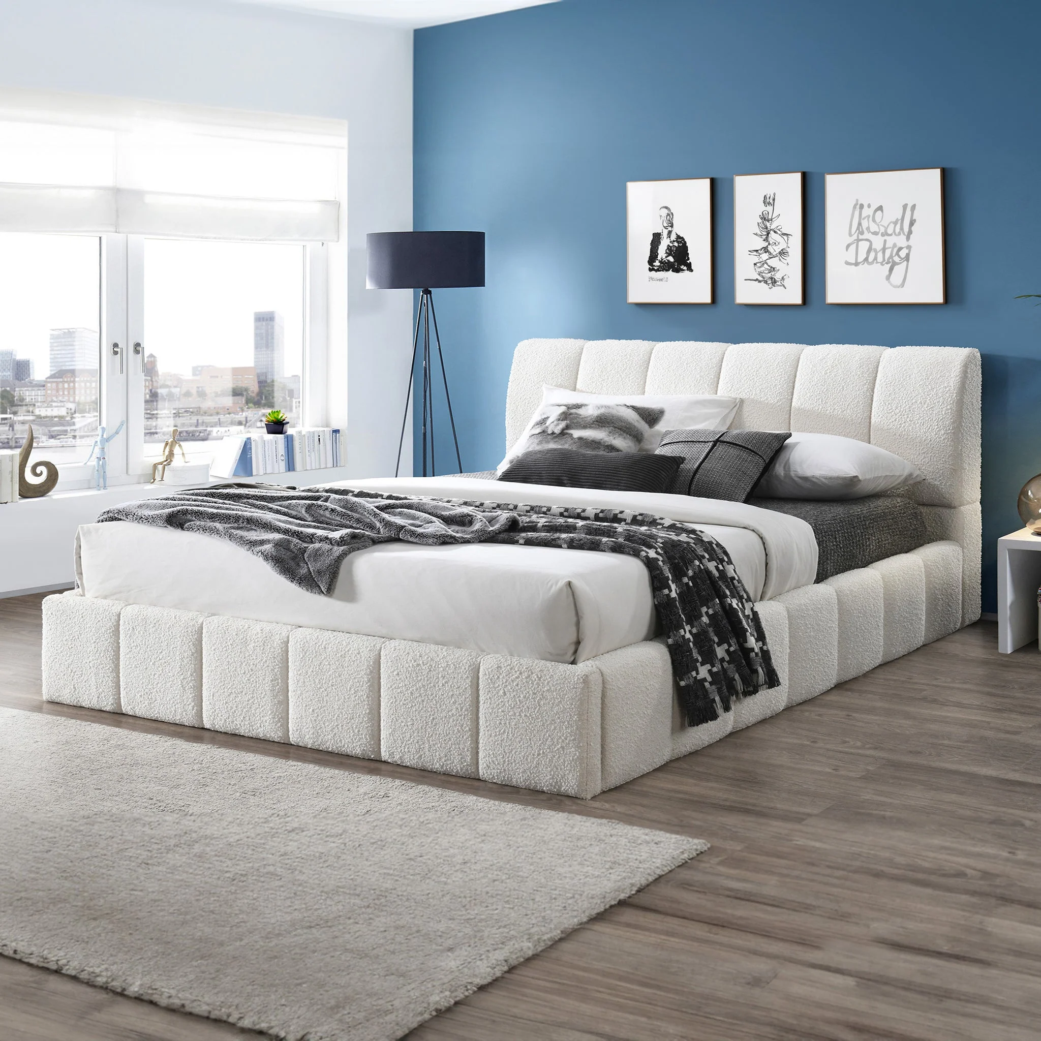 Hilar White Boucle Platform Bed King Size - Image 2