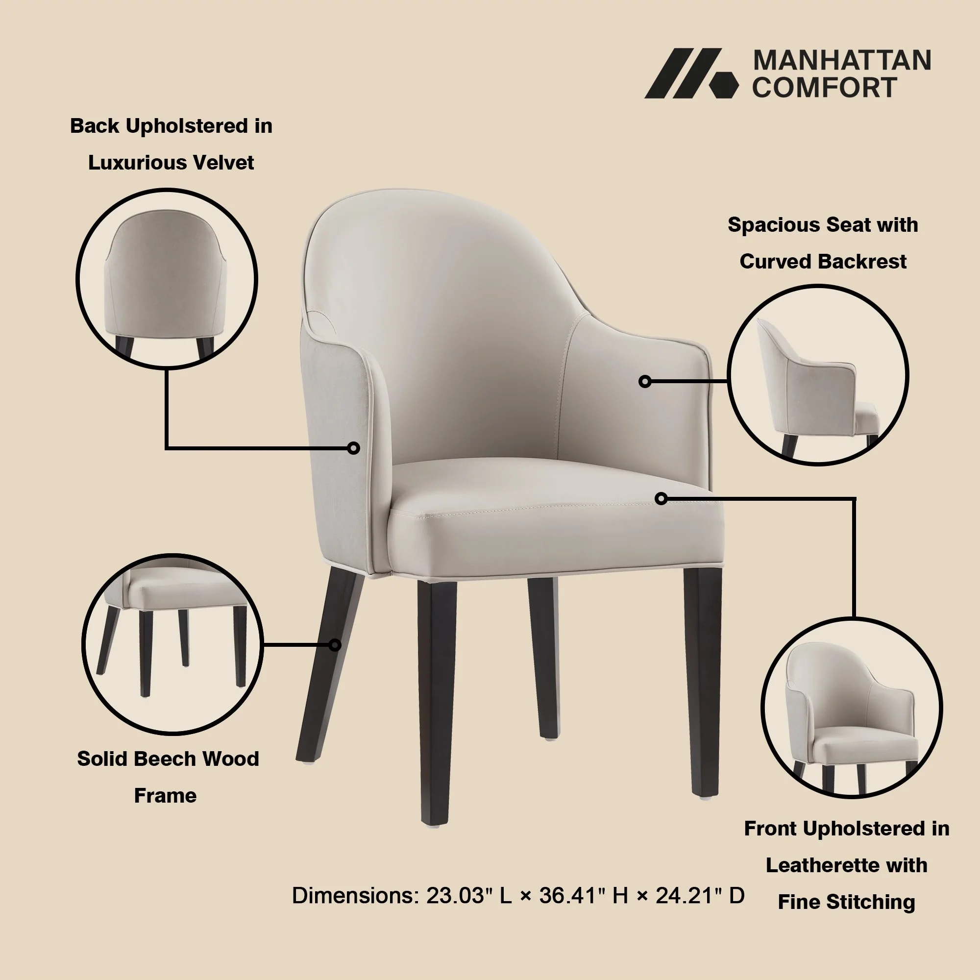 Hillman Dining Armchair 2.0 in Light Grey - Image 4