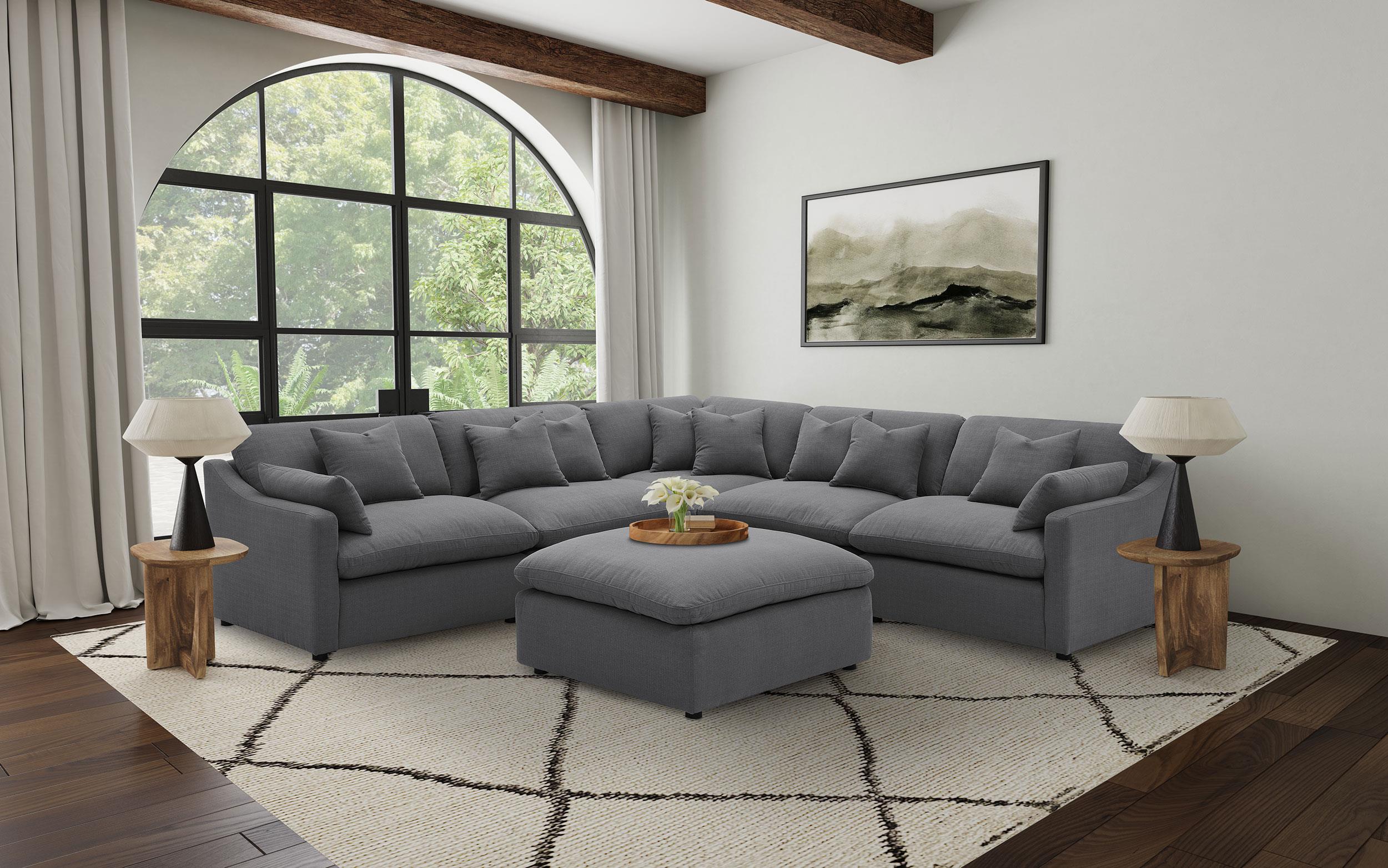 Hobson Charcoal 5-Piece Upholstered Modular Sectional and Ottoman