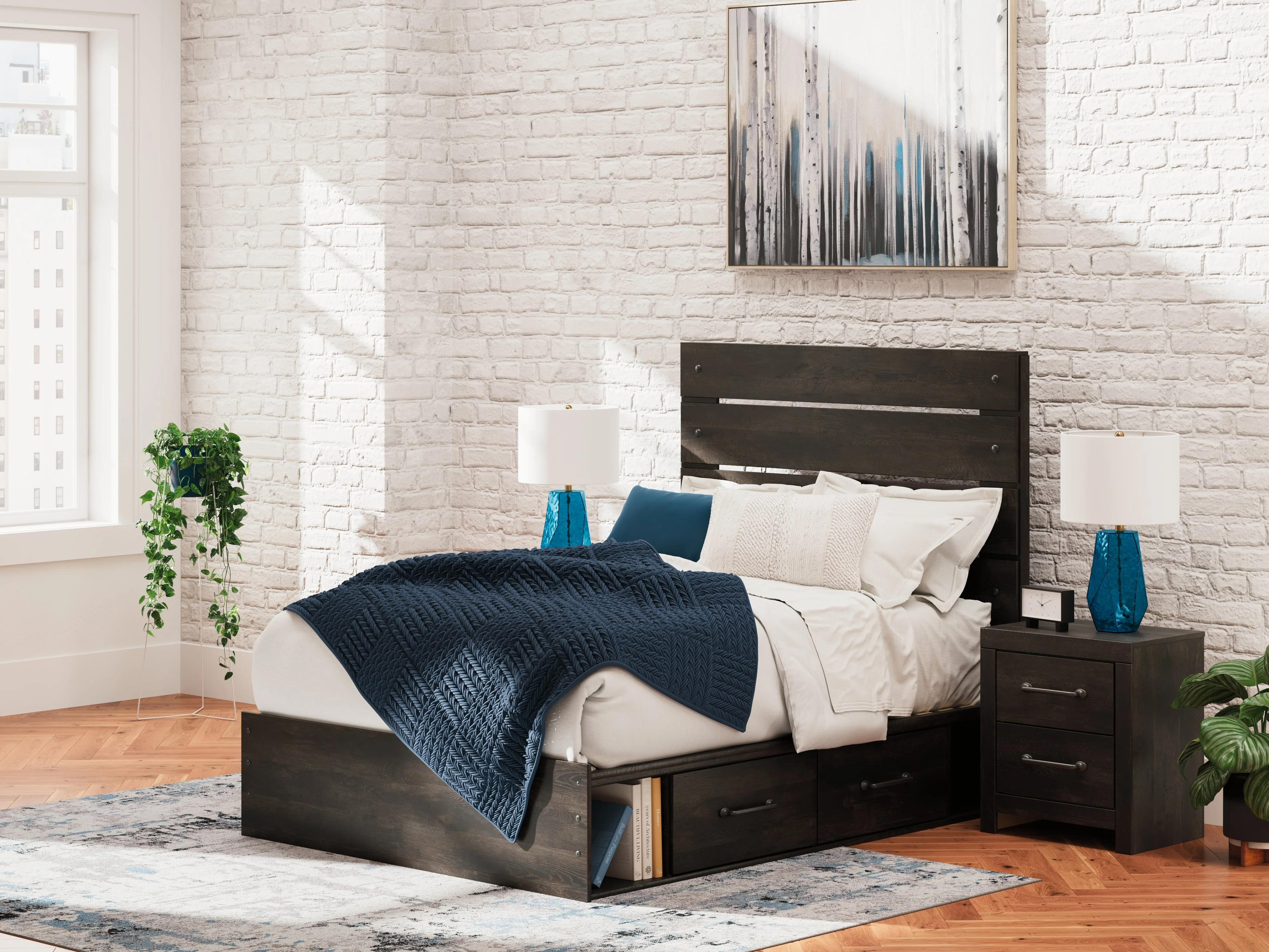 Hollivern Dark Gray Full Storage Platform Bed with 2 Drawers - Image 2