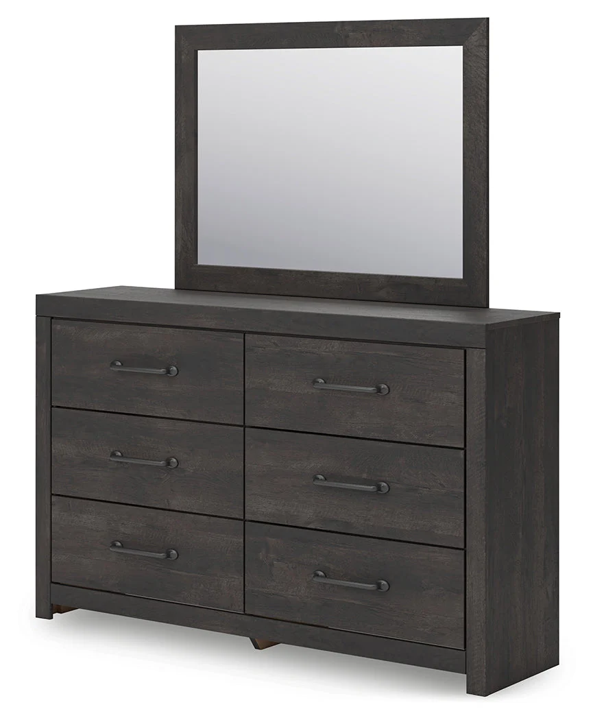 Hollivern Dark Gray Twin Panel Bed, Dresser and Mirror - Image 7