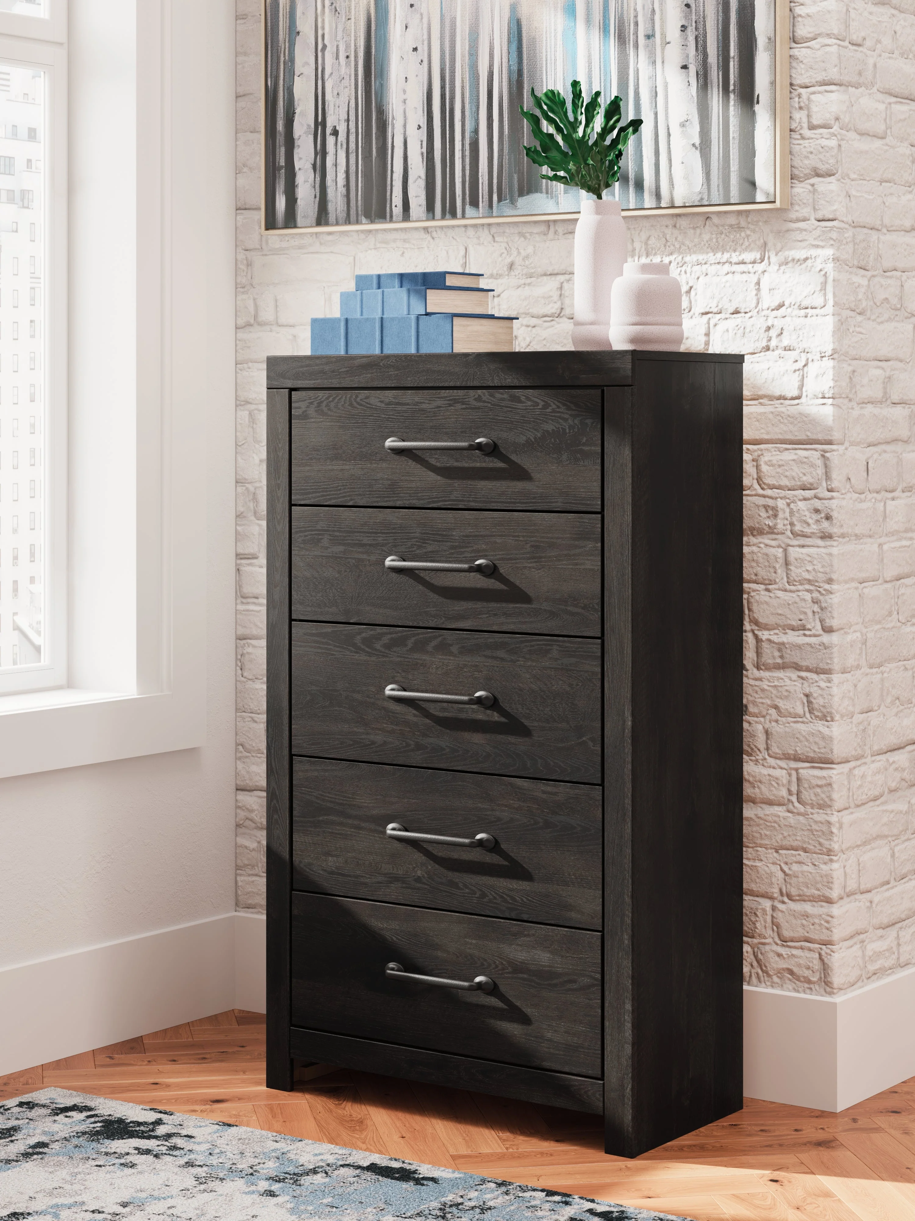 Hollivern Twin Panel Bed with Mirrored Dresser, Chest and 2 Nightstands in Dark Gray - Image 37