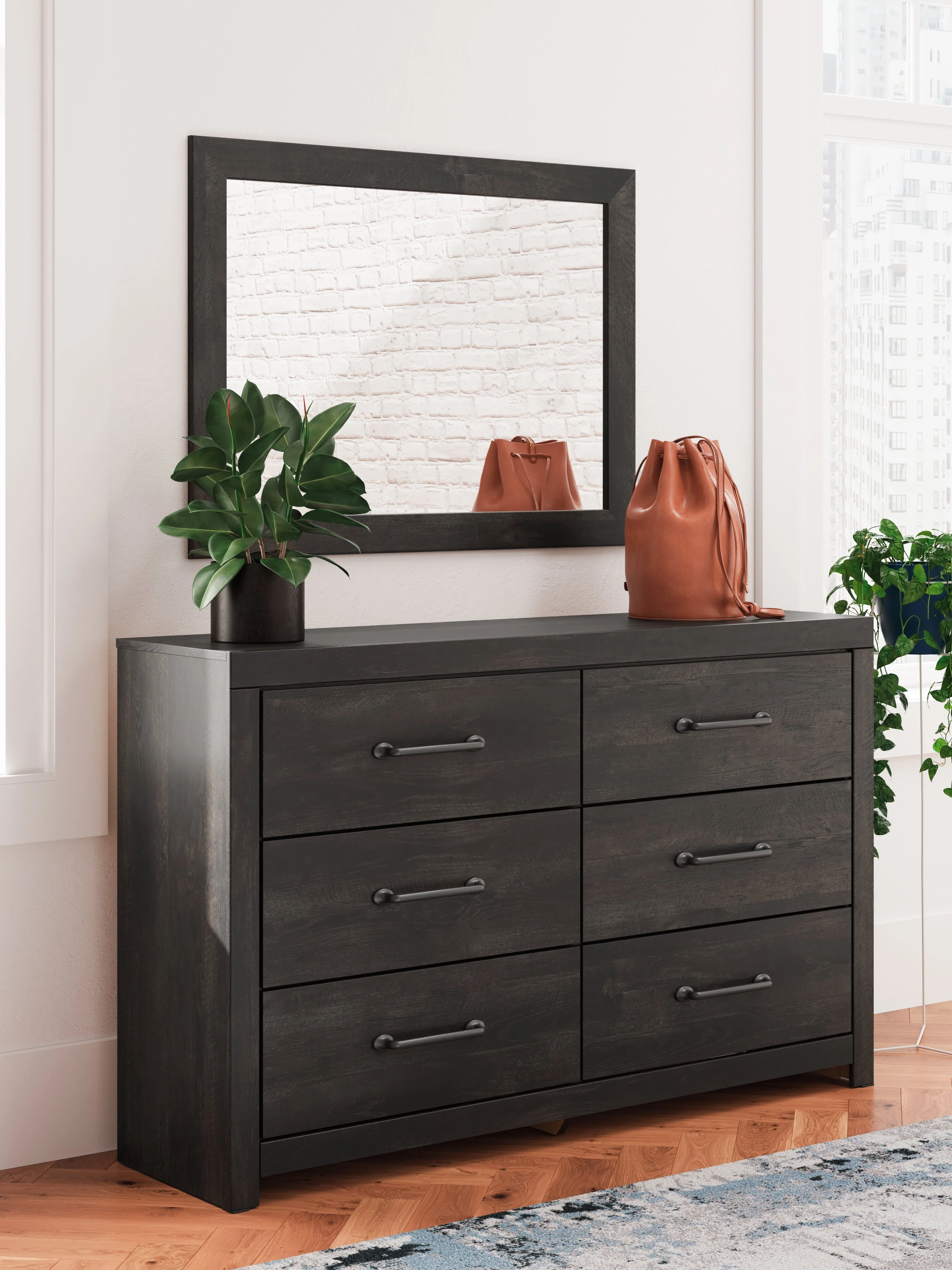 Hollivern Twin Panel Bed with Mirrored Dresser, Chest and Nightstand in Dark Gray - Image 10