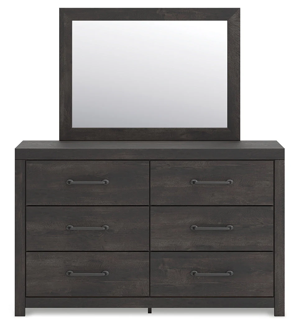 Hollivern Twin Panel Bed with Mirrored Dresser, Chest and Nightstand in Dark Gray - Image 7