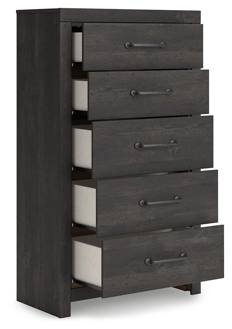 Hollivern Twin Panel Bed with Storage with Mirrored Dresser, Chest and 2 Nightstands in Dark Gray - Image 11