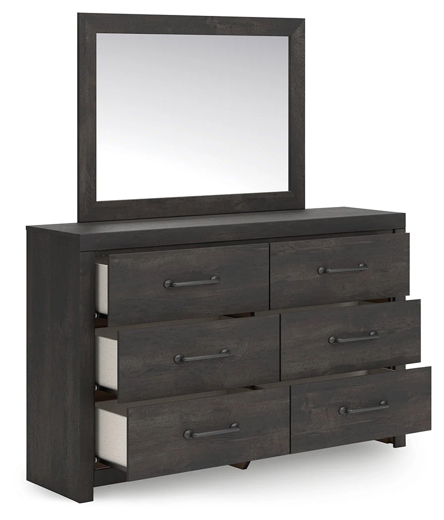 Hollivern Twin Panel Bed with Storage with Mirrored Dresser, Chest and 2 Nightstands in Dark Gray - Image 4