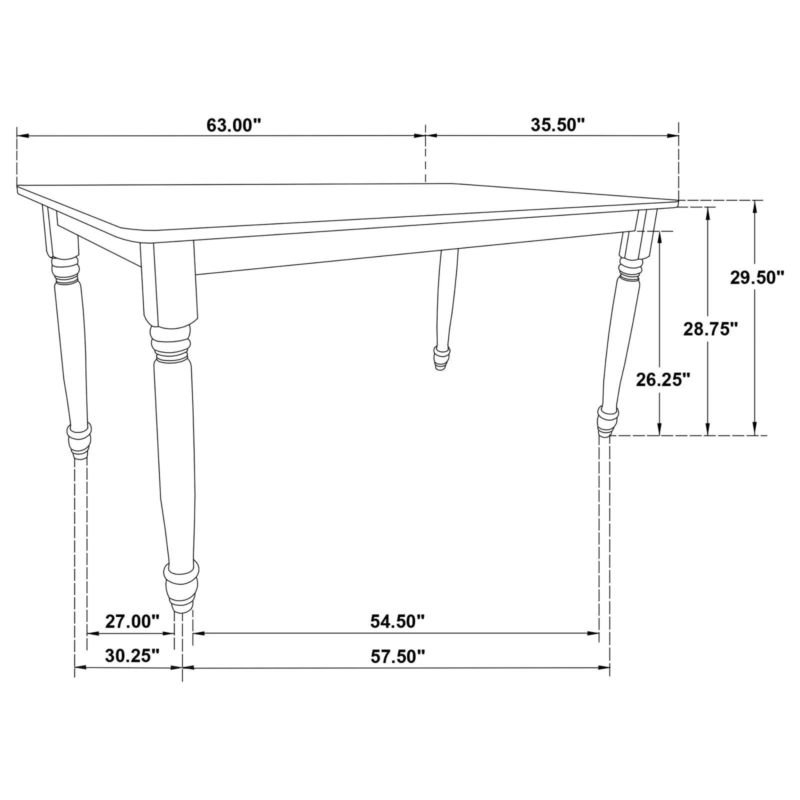 Hollyoak Walnut and Black Farmhouse Rectangular Dining Table with Turned Legs - Image 7