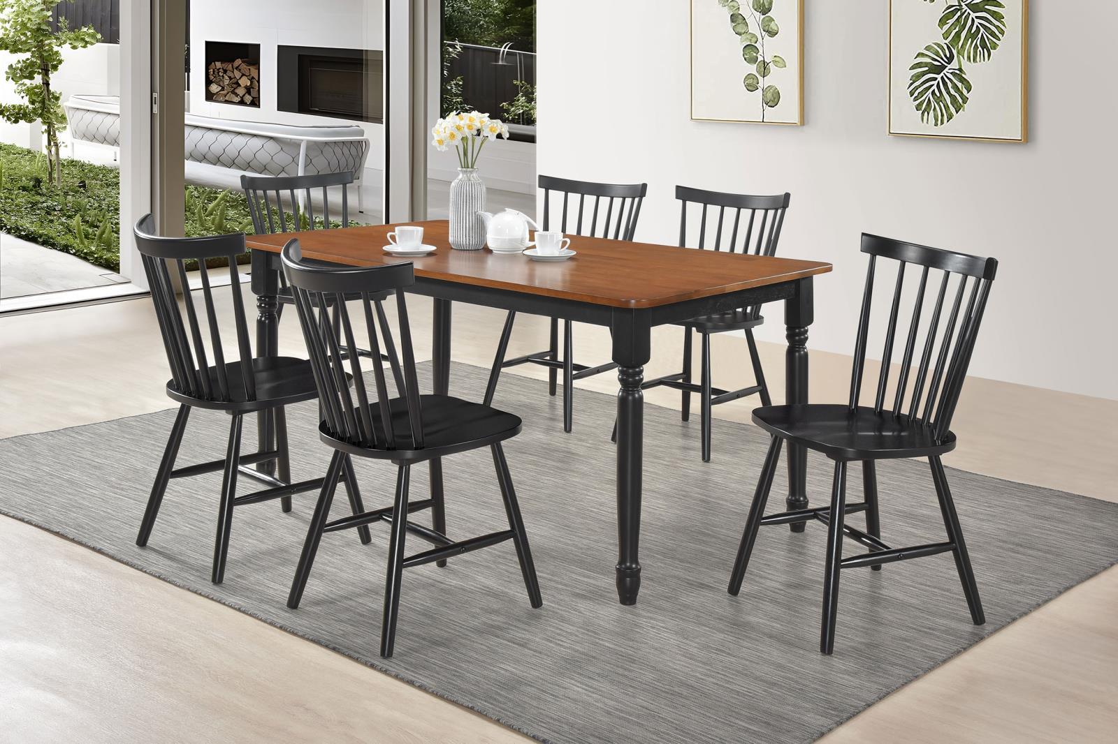 Hollyoak Walnut and Black Farmhouse Rectangular Dining Table with Turned Legs - Image 8