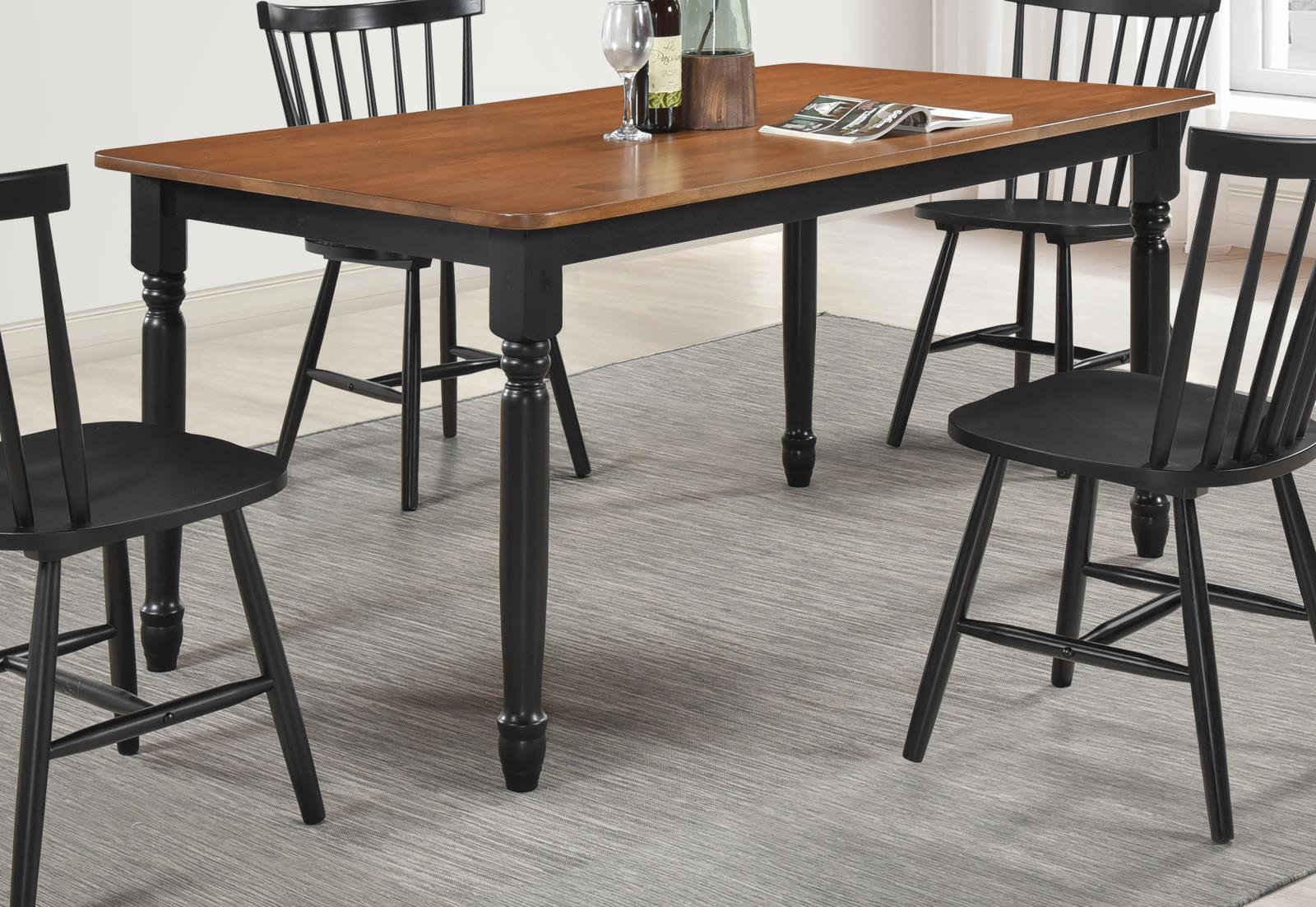 Hollyoak Walnut and Black Farmhouse Rectangular Dining Table with Turned Legs - Image 9
