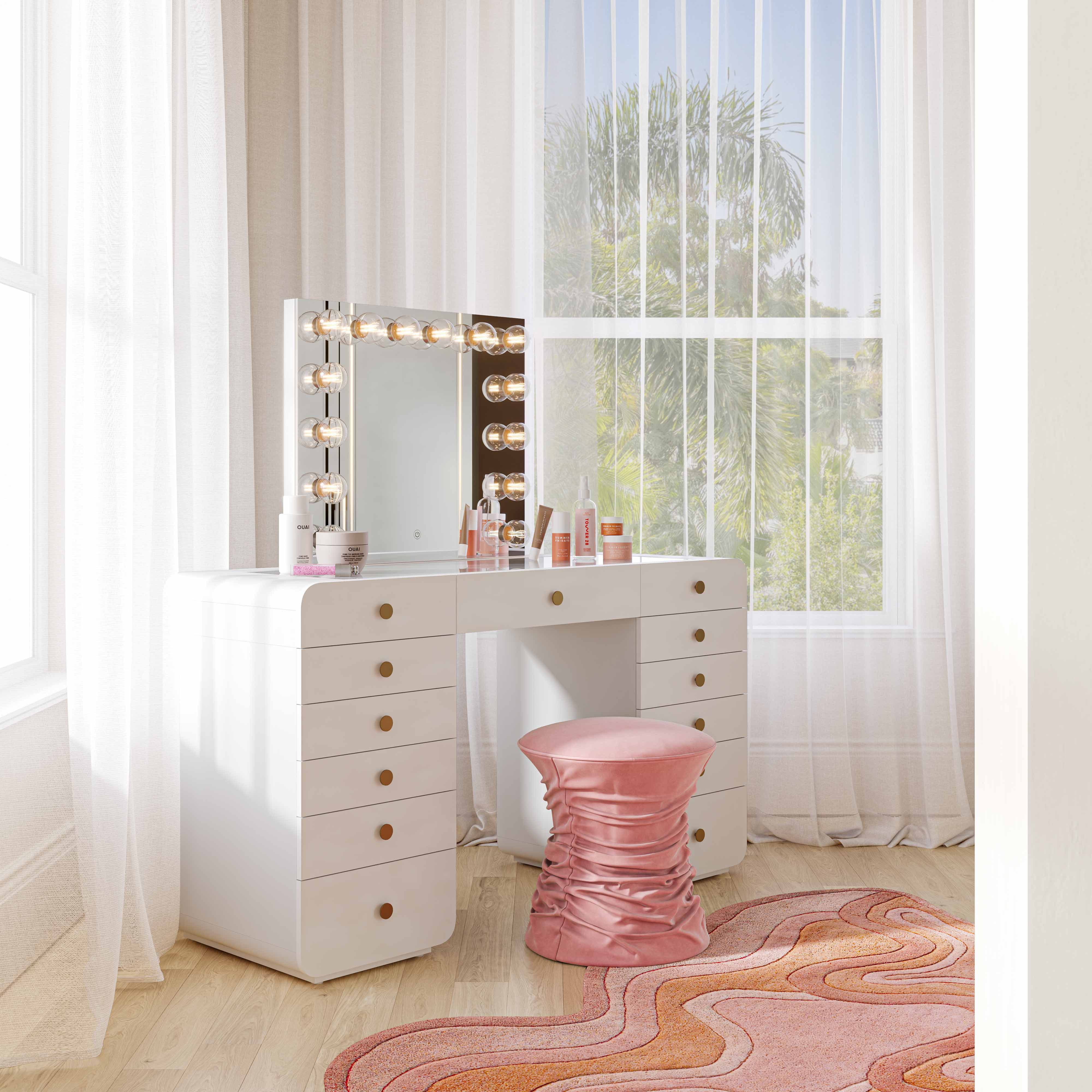 Hollywood White Desk with Vanity Mirror - Image 2