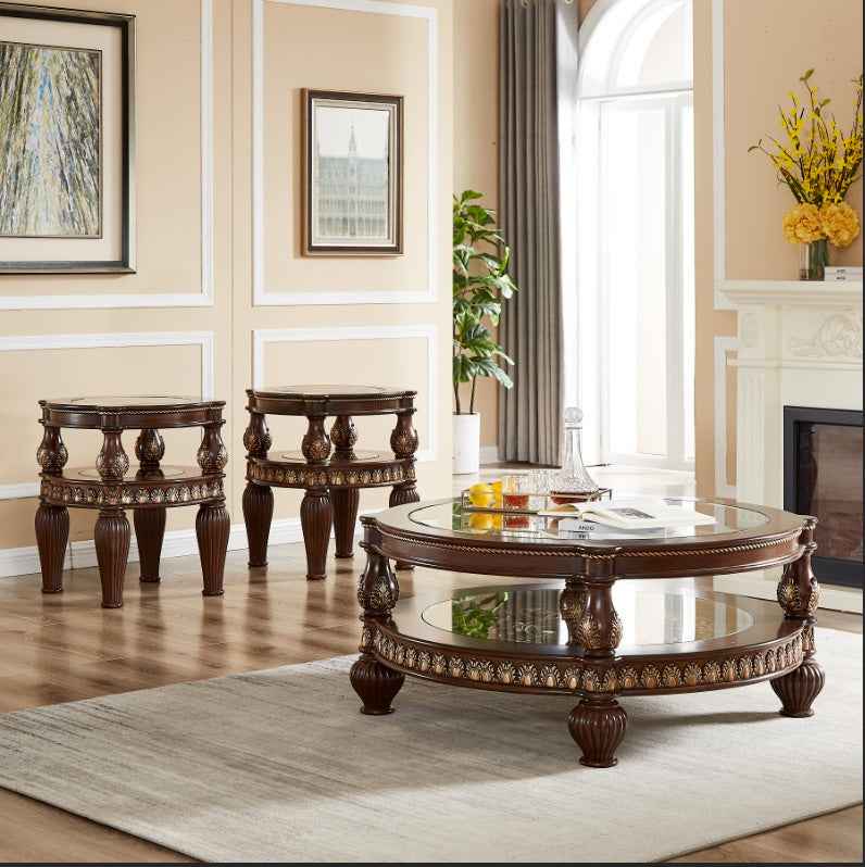 Homey Design HD-1521 Dark Mahogany Metallic Gold End Table - Image 2