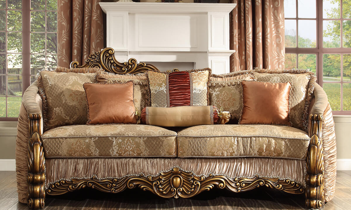 Homey Design HD-1601 in Metallic Antique Gold Sofa - Image 2