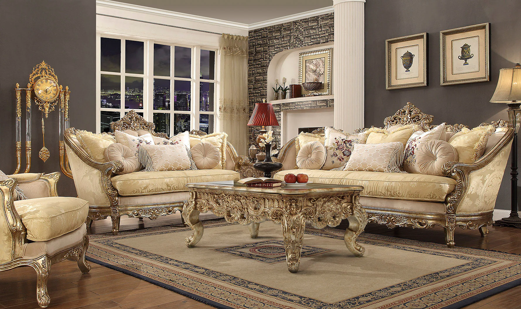 Homey Design HD-2626 Metallic Bright Gold 3-Piece Set
