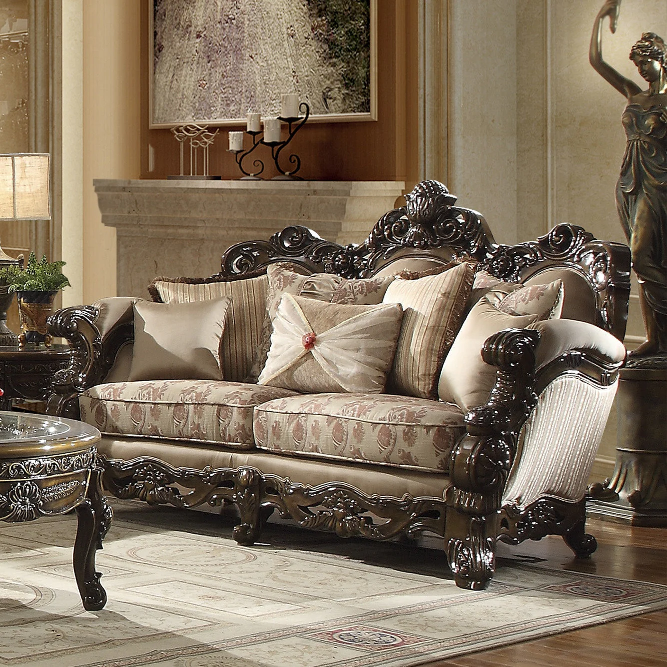 Homey Design HD-2658 Metallic Antique Gold Perfect Brown Loveseat