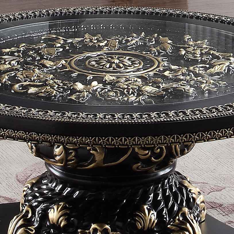 Homey Design HD-328B Ebony Black Antique Gold End Table - Image 2