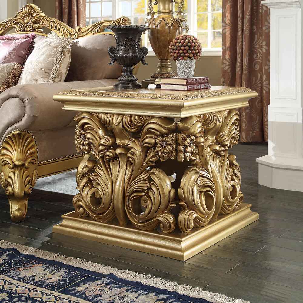 Homey Design HD-8016 Metallic Bright Gold End Table