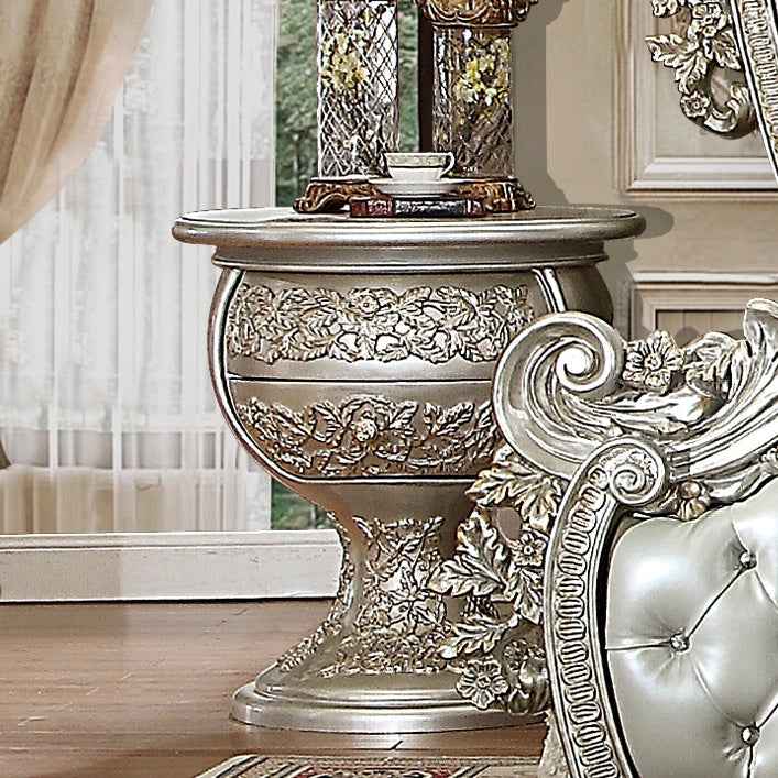 Homey Design HD-8088 Metallic Silver Gold Highlights Nightstand