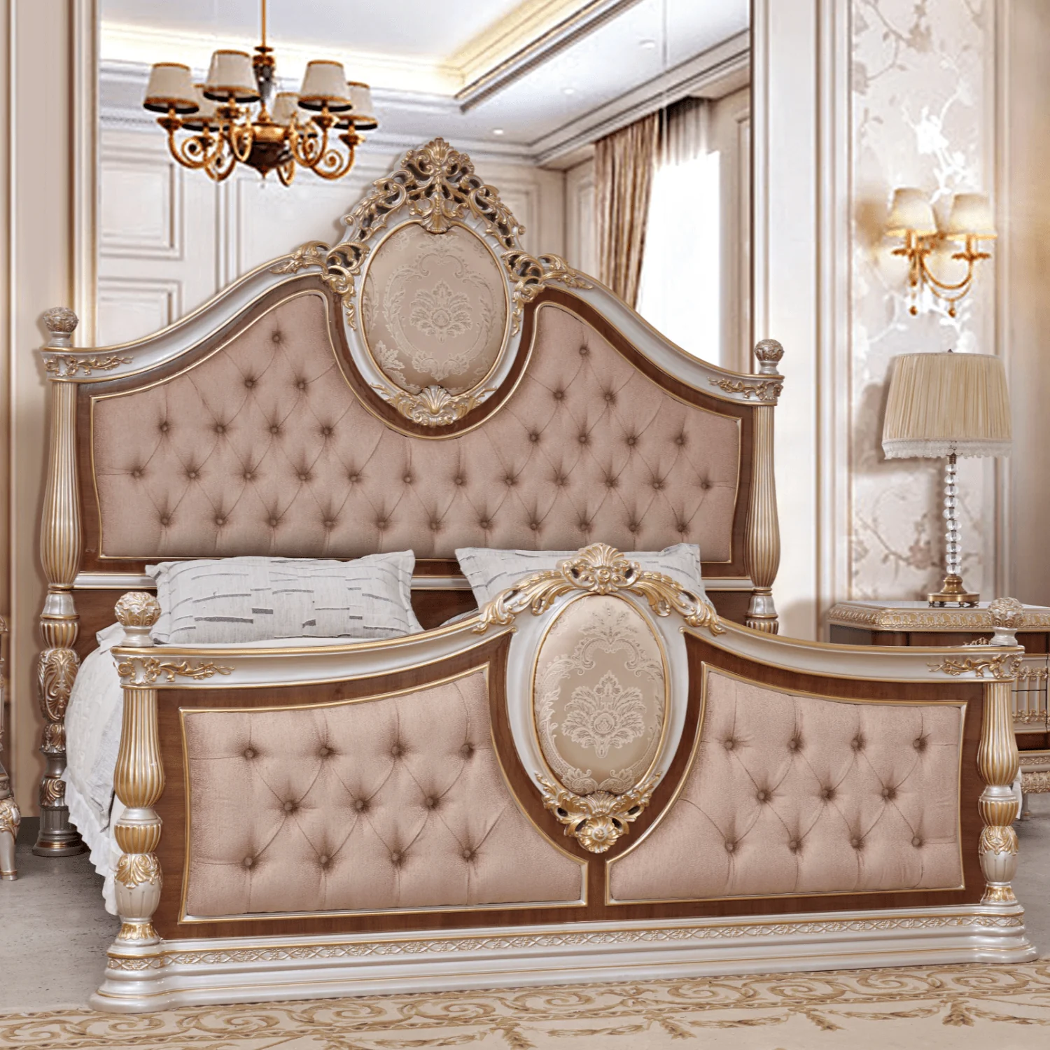 Homey Design HD-9021 Antique Ivory Cherry Inset & Gold Trim Mirror - Image 3