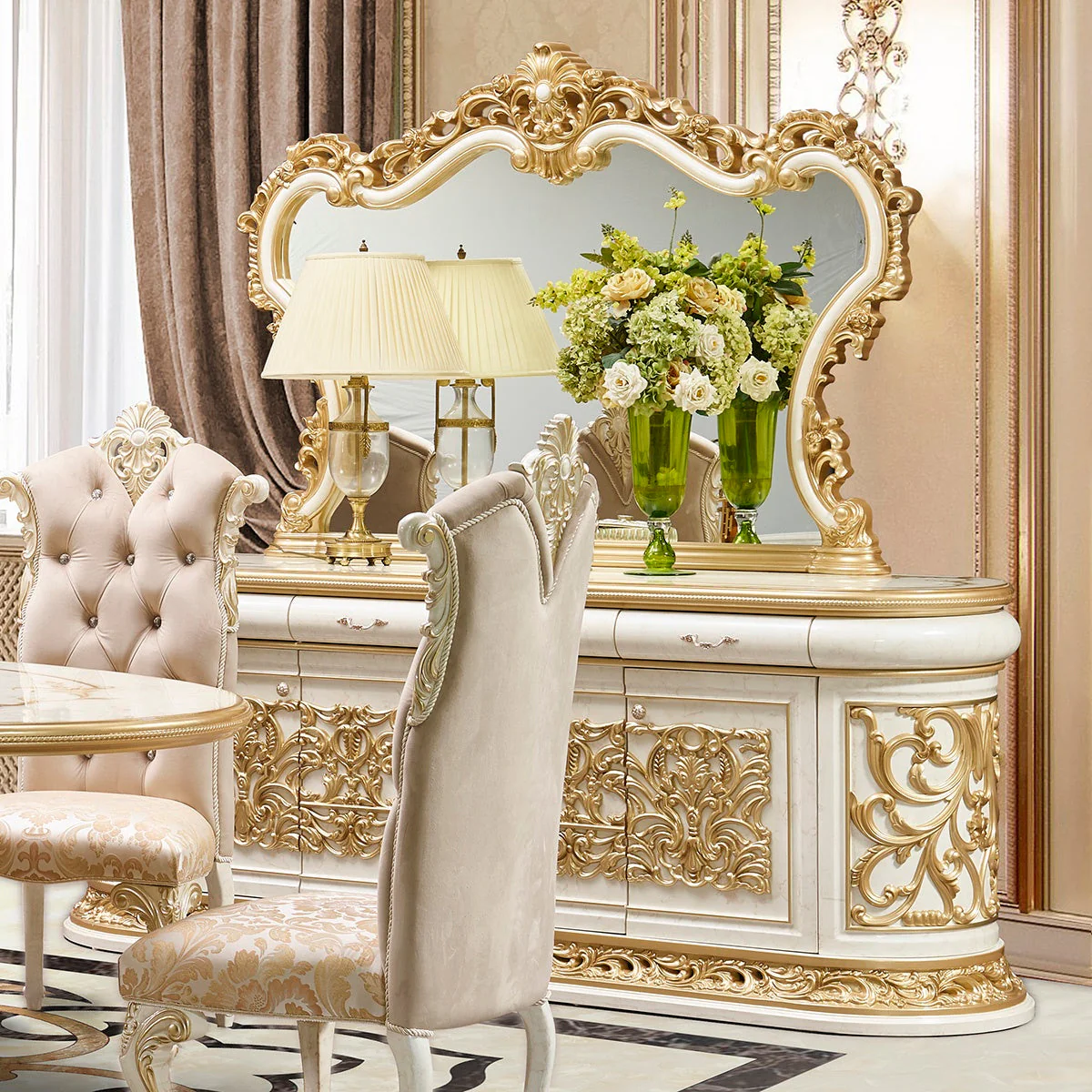 Homey Design HD-903 Cream & Gold Buffet