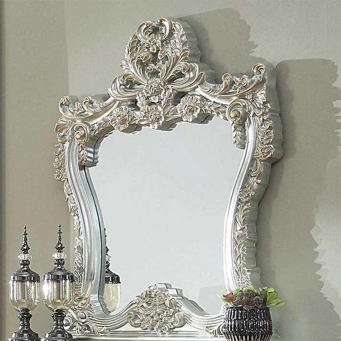 Homey Design HD-905 Belle Silver Metallic Antique Gold Highlights Side Console Mirror