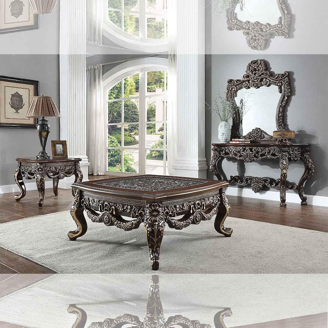 Homey Design HD-905 Cherry Metallic Antique Gold Highlights End Table - Image 2