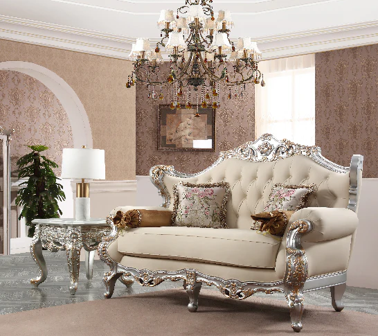 Homey Design HD-91633 Metallic Silver with Antique Gold Highlights 3-Piece French Salon Set - Image 4