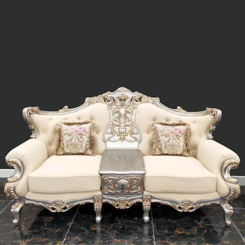 Homey Design HD-91633 Metallic Silver with Antique Gold Highlights 3-Piece French Salon Set - Image 5