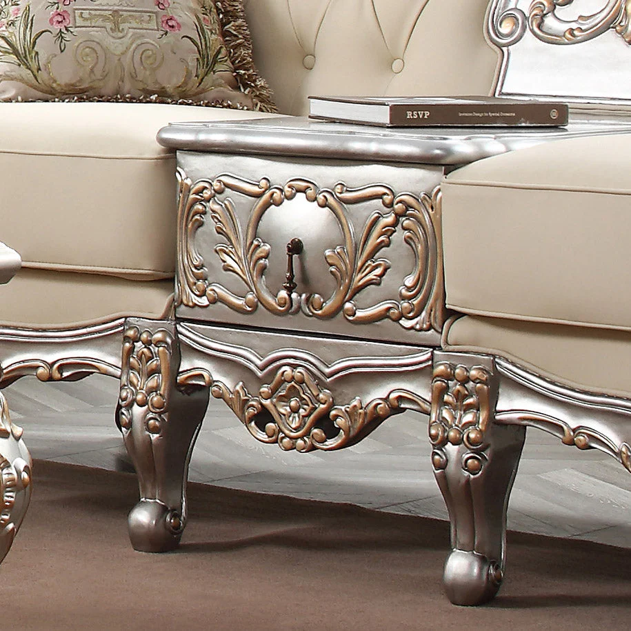Homey Design HD-91633 Metallic Silver with Antique Gold Highlights 3-Piece French Salon Set - Image 6