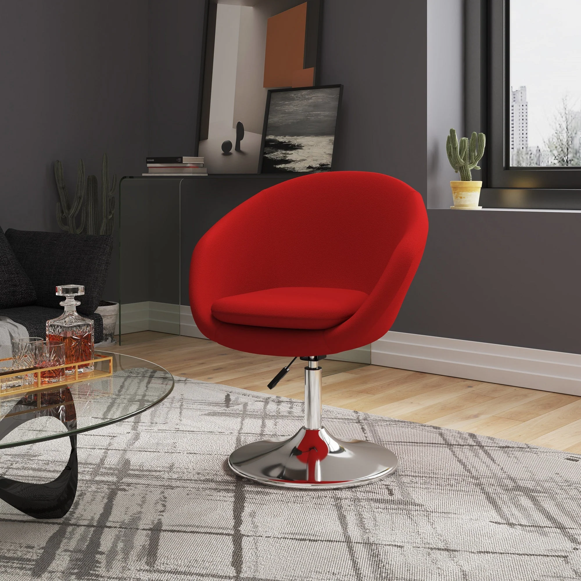 Hopper Swivel Adjustable Height Chair in Red and Polished Chrome - Image 2