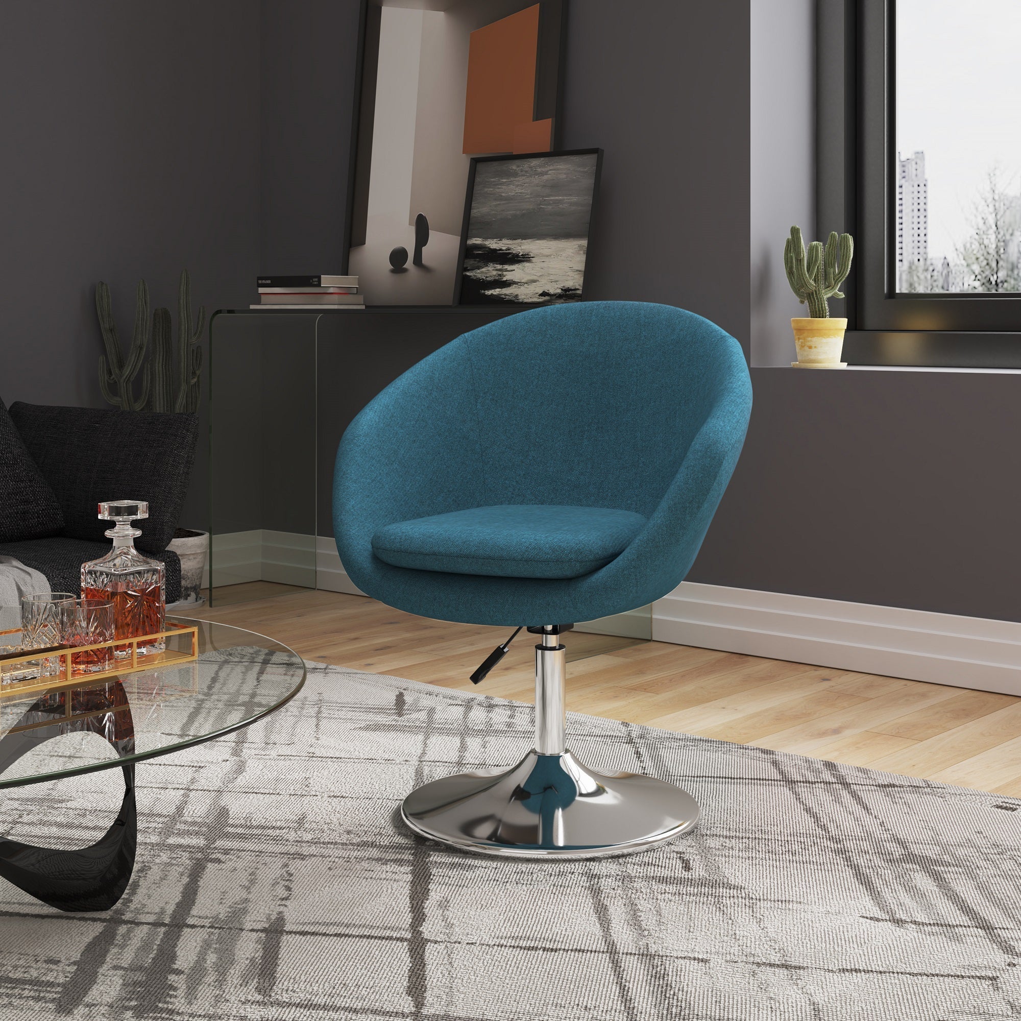Hopper Swivel Adjustable Height Chair in Sky Blue and Polished Chrome - Image 2