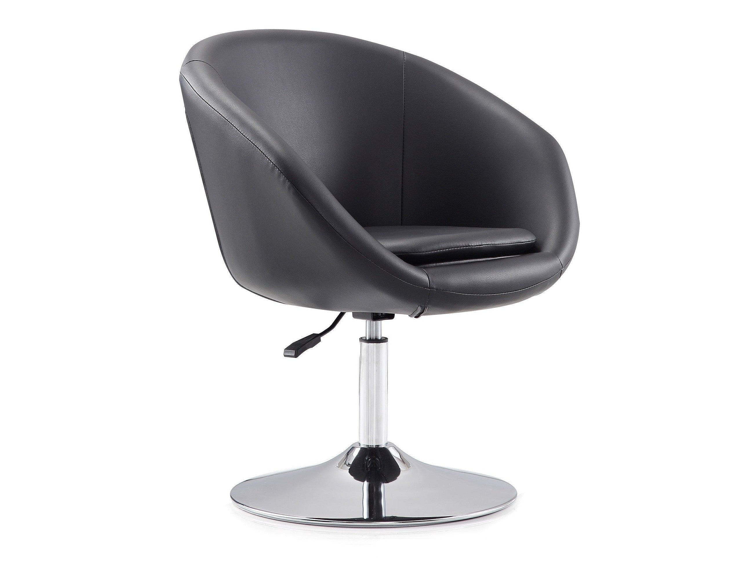 Hopper Swivel Adjustable Height Faux Leather Chair in Black and Polished Chrome