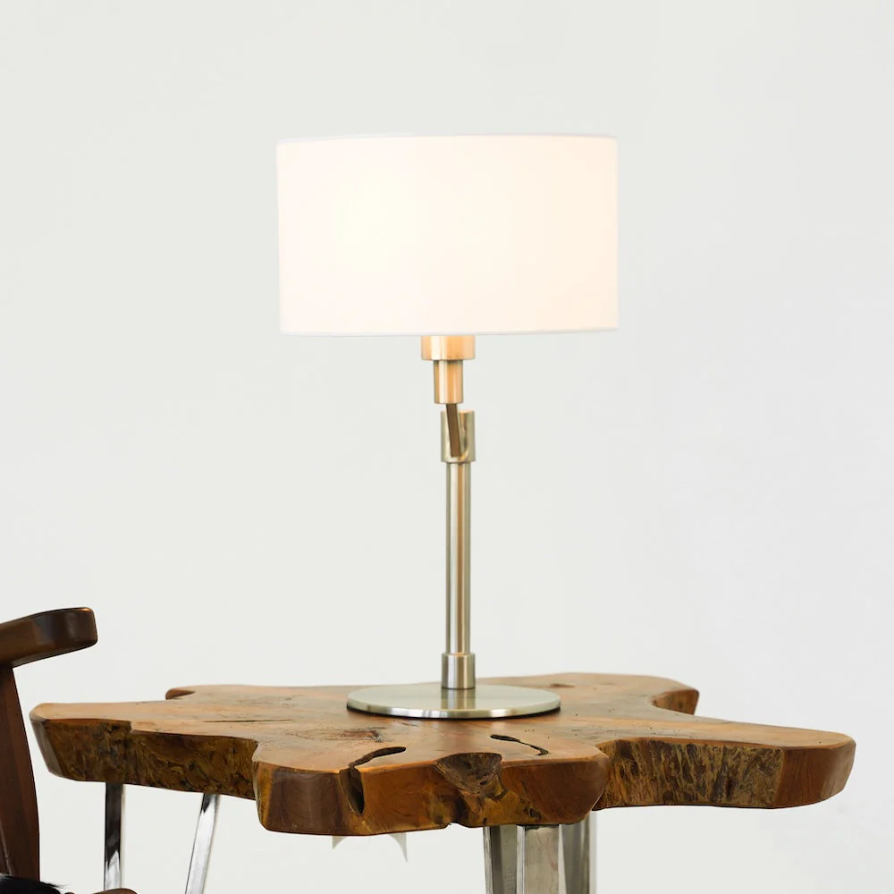 Horizon Brushed Nickel Table Lamp with On/Off Switch Curved Metal Base Linen Shade - Image 5
