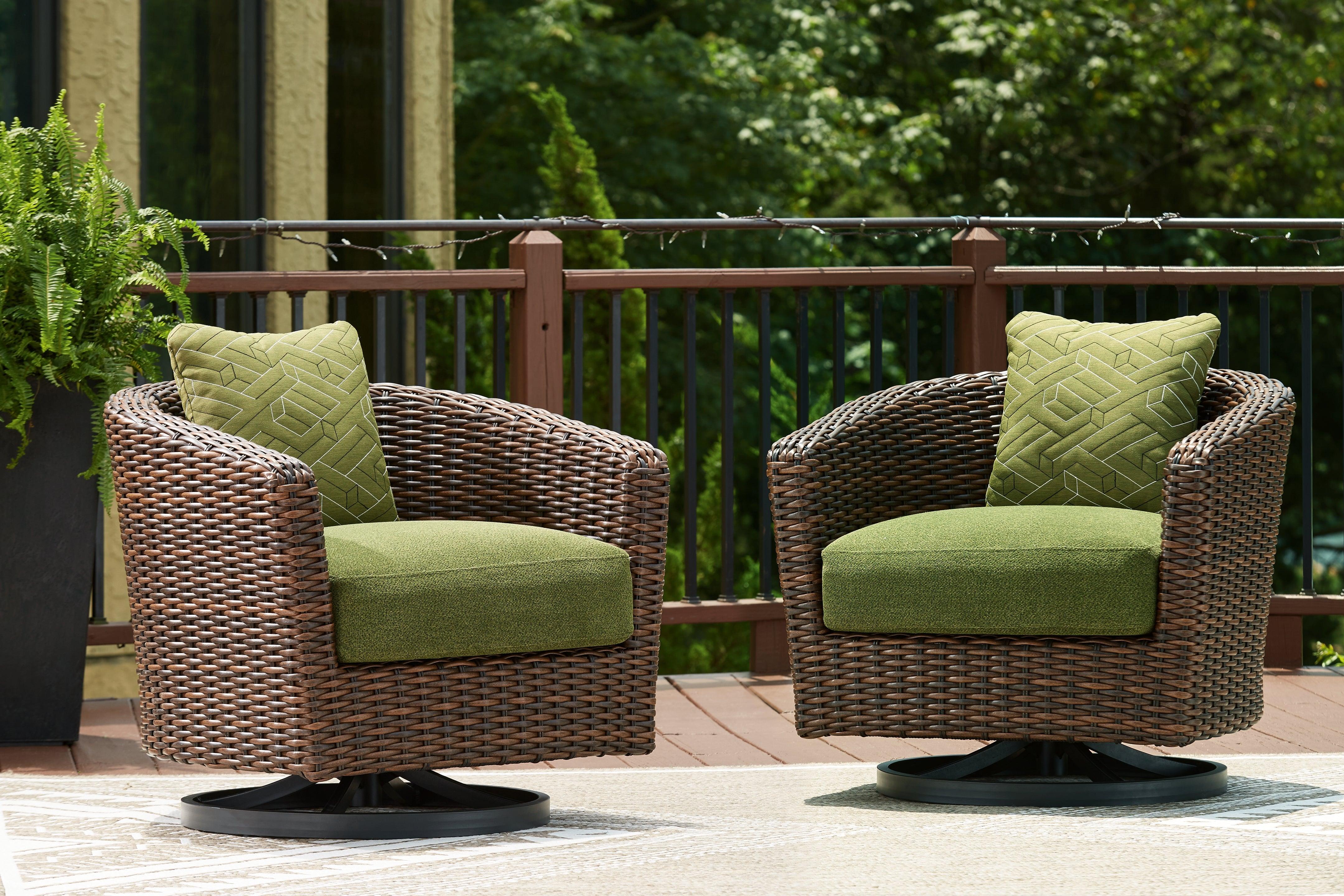 Horizon Hall Brown/Green Outdoor Swivel Lounge Chair with Cushion - Image 2