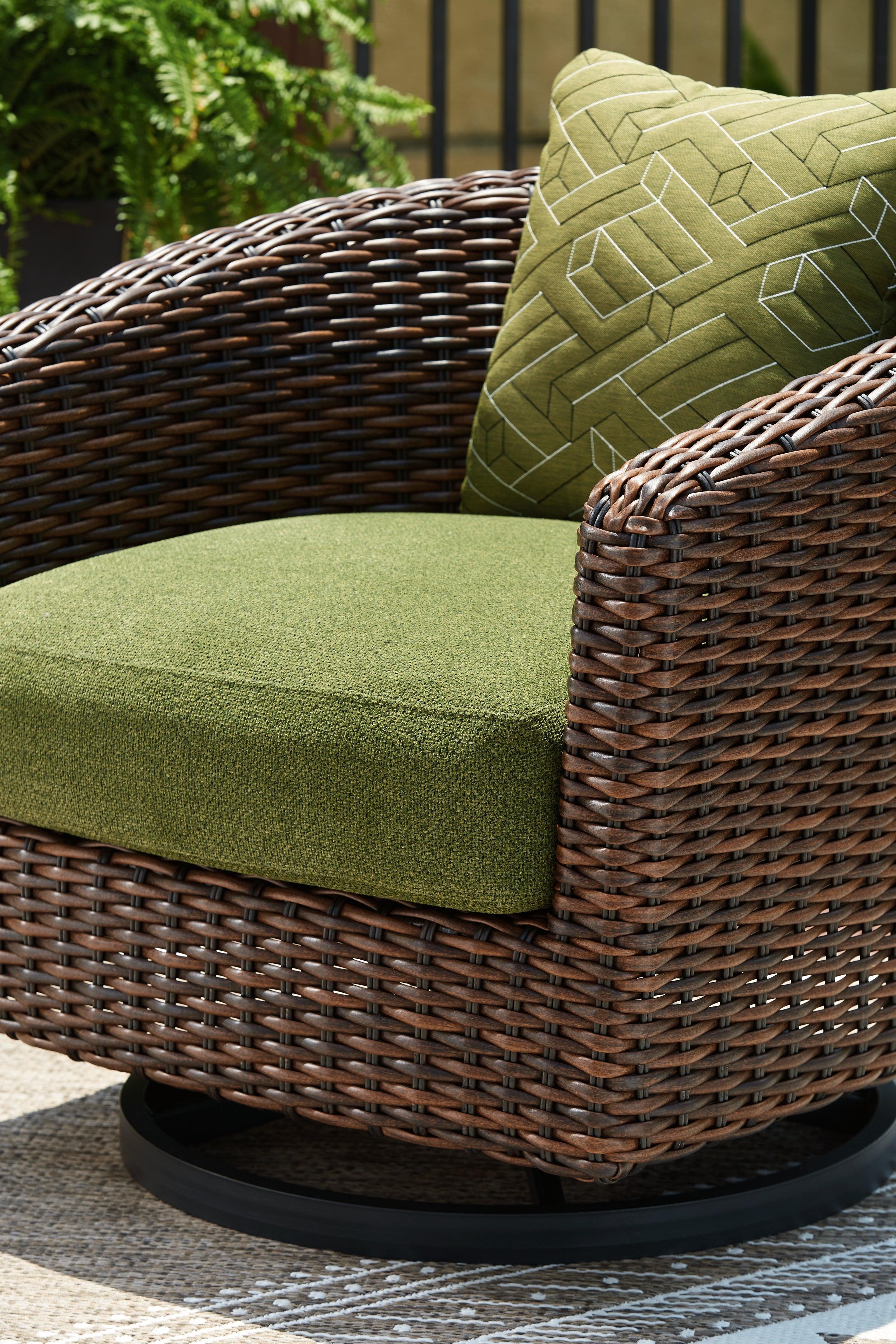 Horizon Hall Brown/Green Outdoor Swivel Lounge Chair with Cushion - Image 3