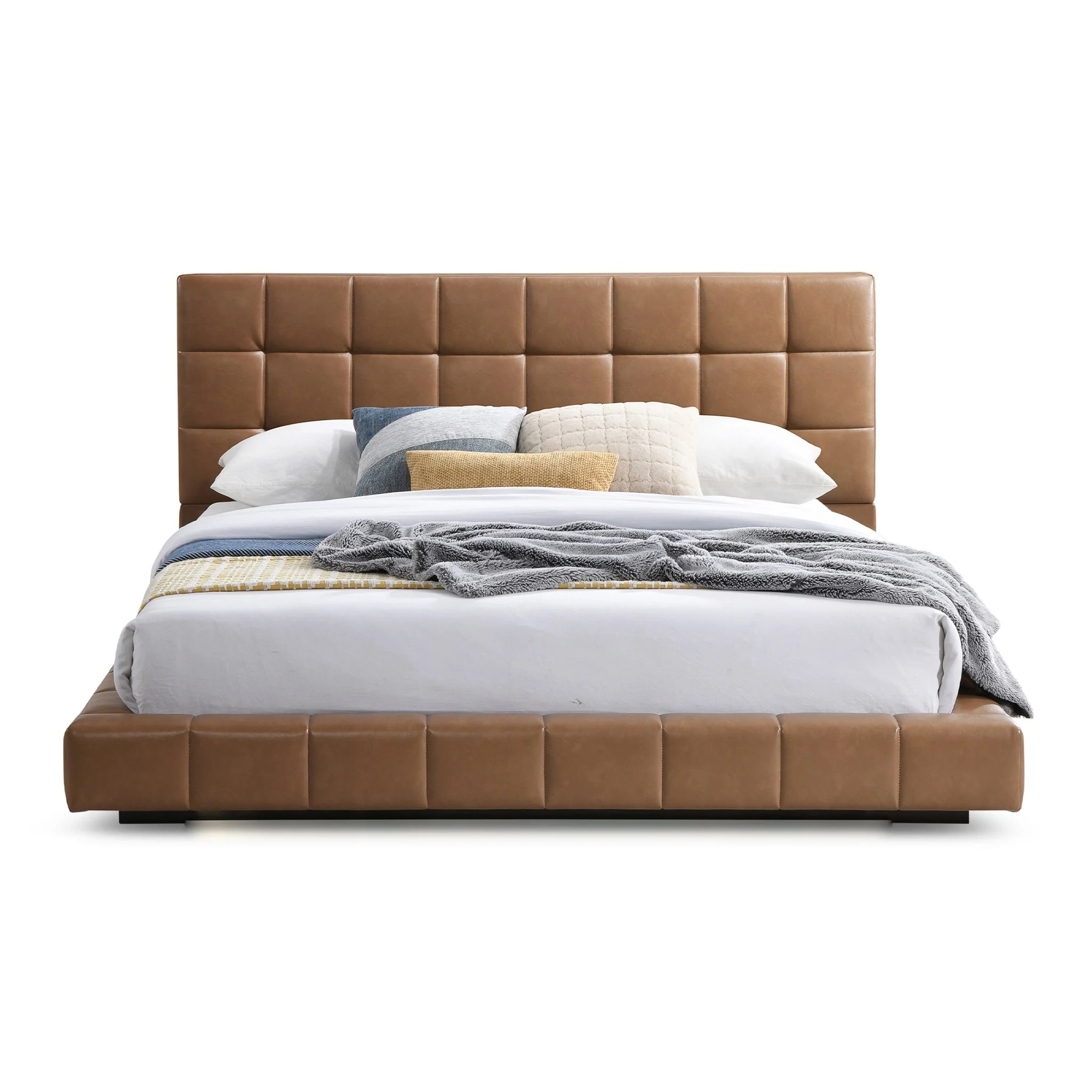 Hudson Tan Vegan Leather Upholstered Queen Platform Bed - Image 4