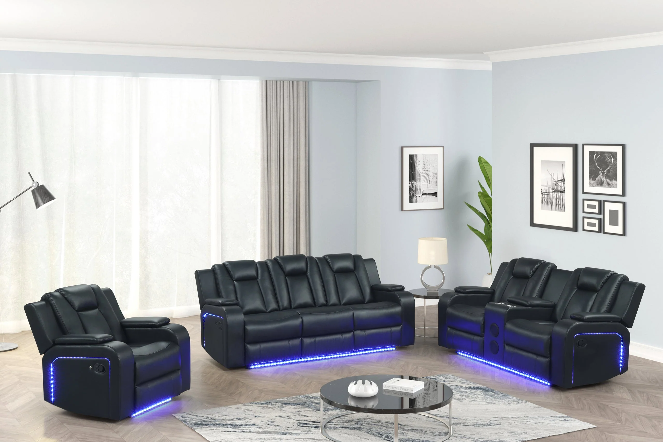 Hulk Black Leather Gel 3-Piece Reclining Set - Image 2