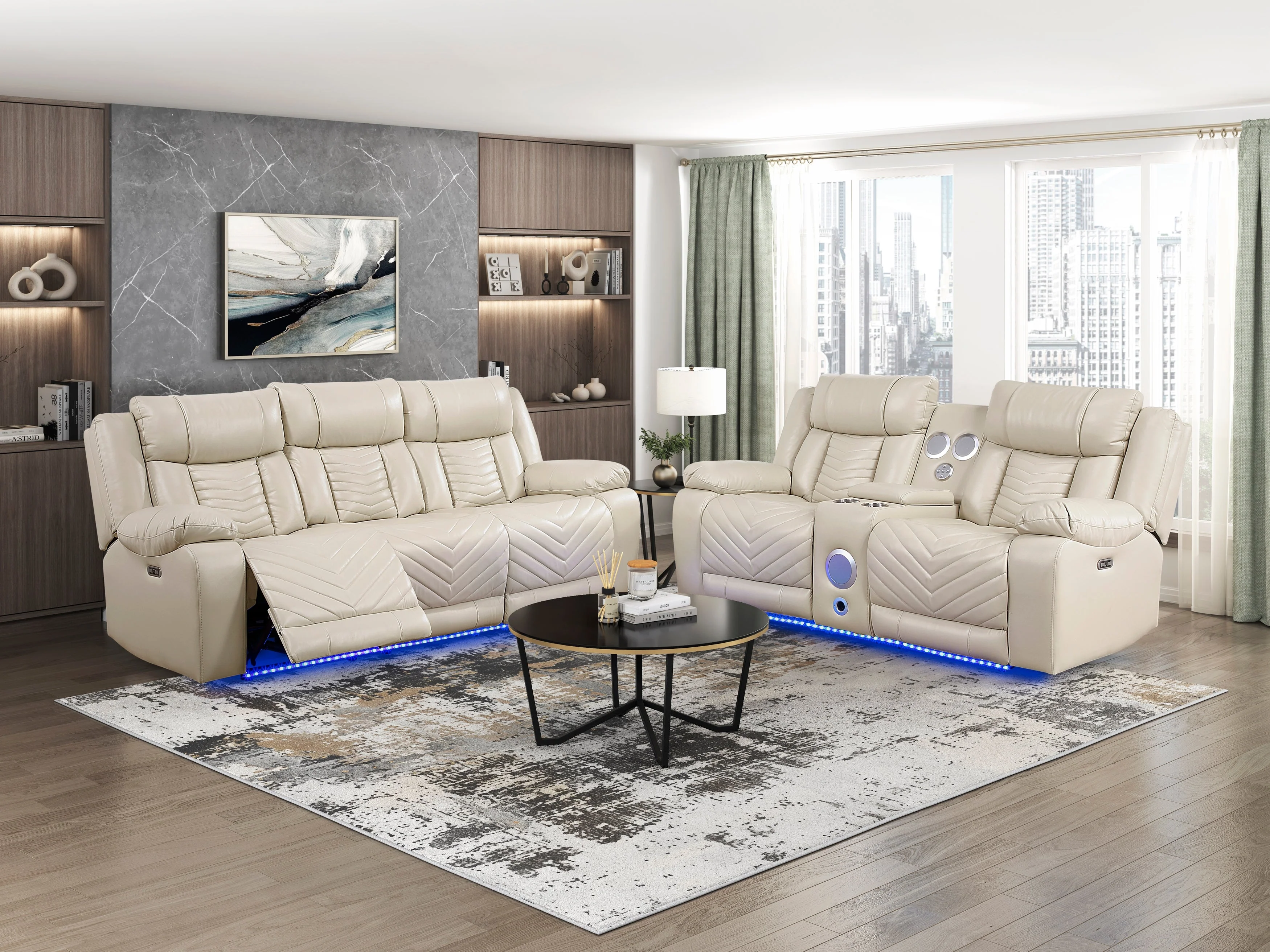 Huron Beige Power Double Reclining Living Room Set - Image 3