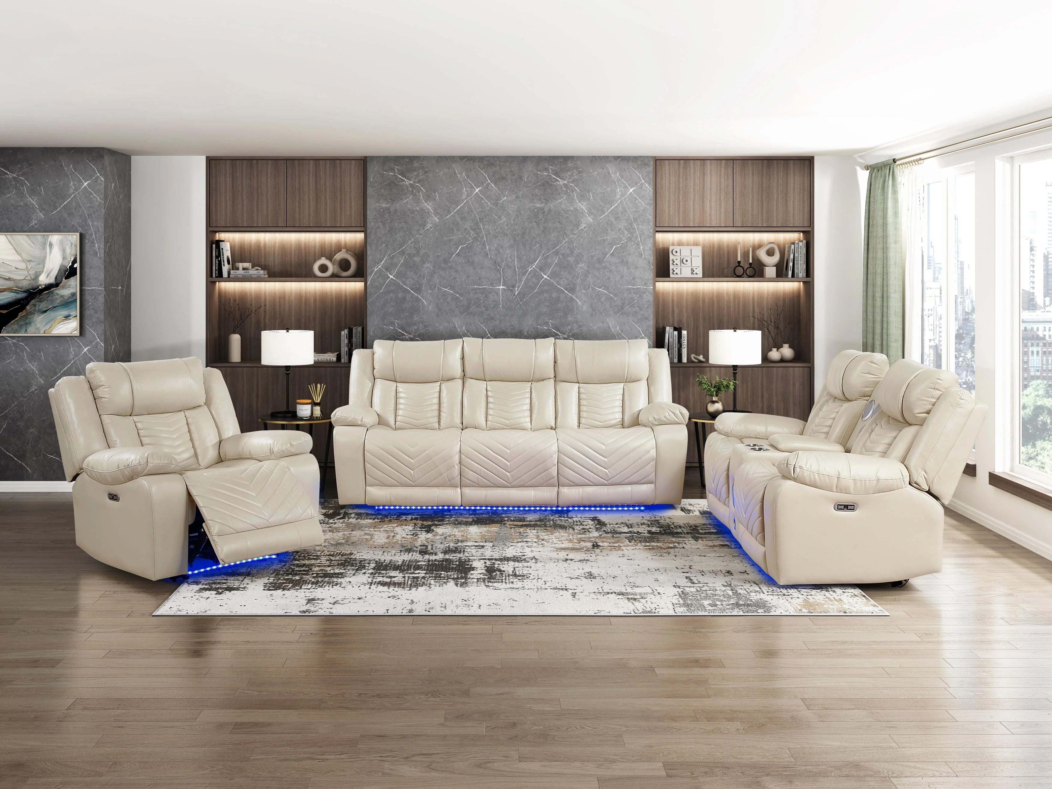 Huron Beige Power Double Reclining Loveseat with Center Console - Image 13
