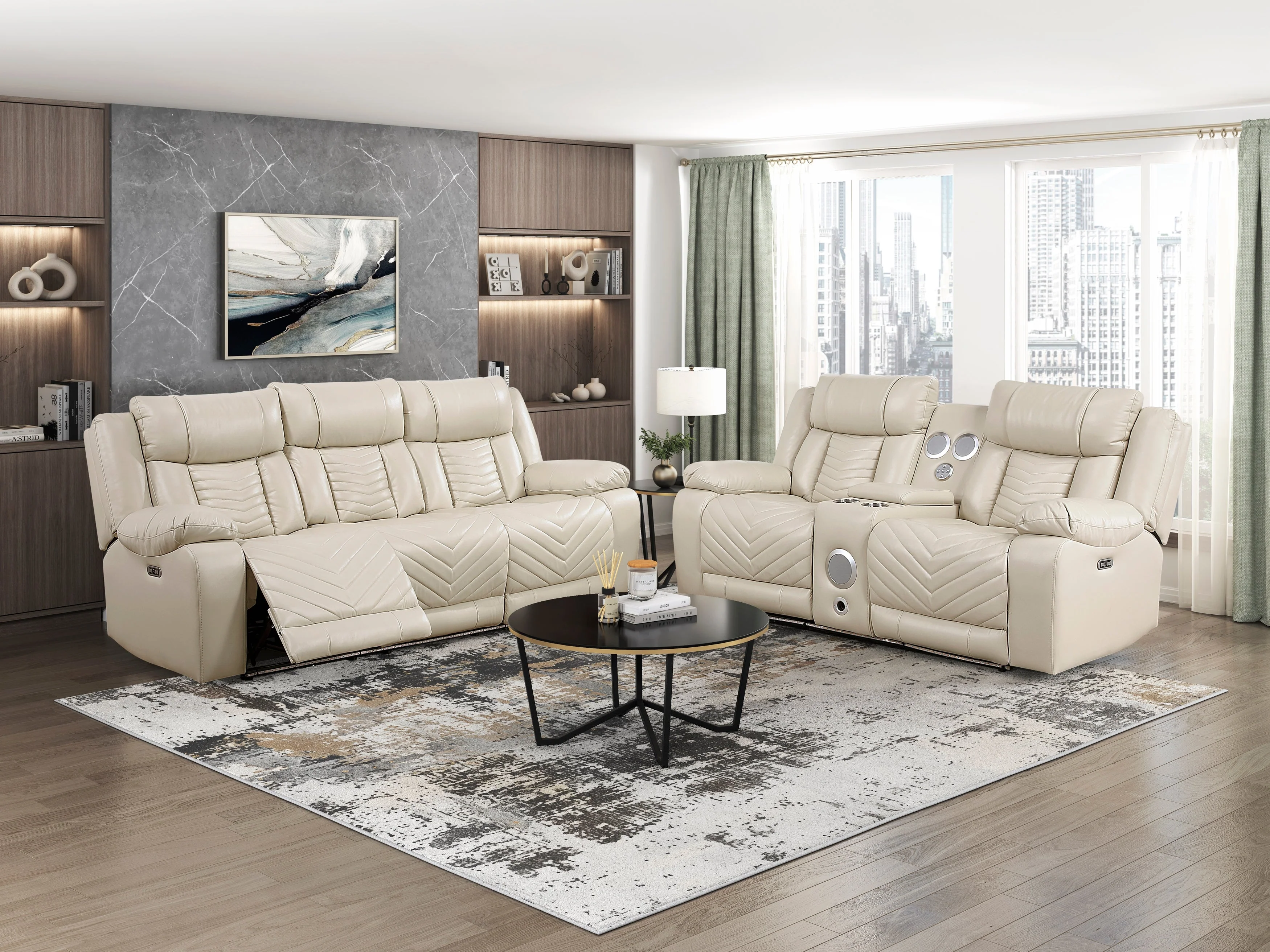 Huron Beige Power Double Reclining Sofa - Image 3