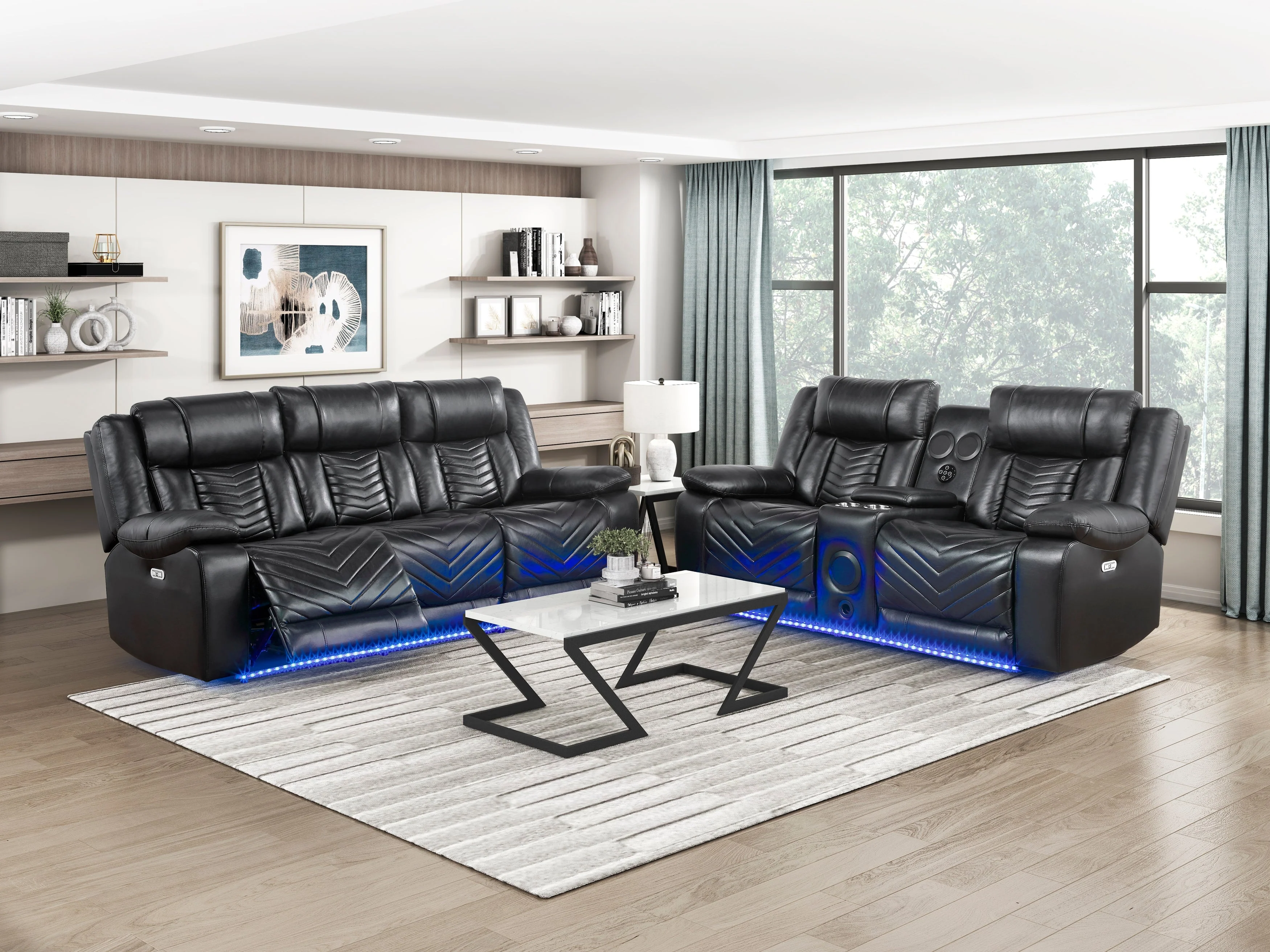 Huron Black Power Double Reclining Living Room Set - Image 3
