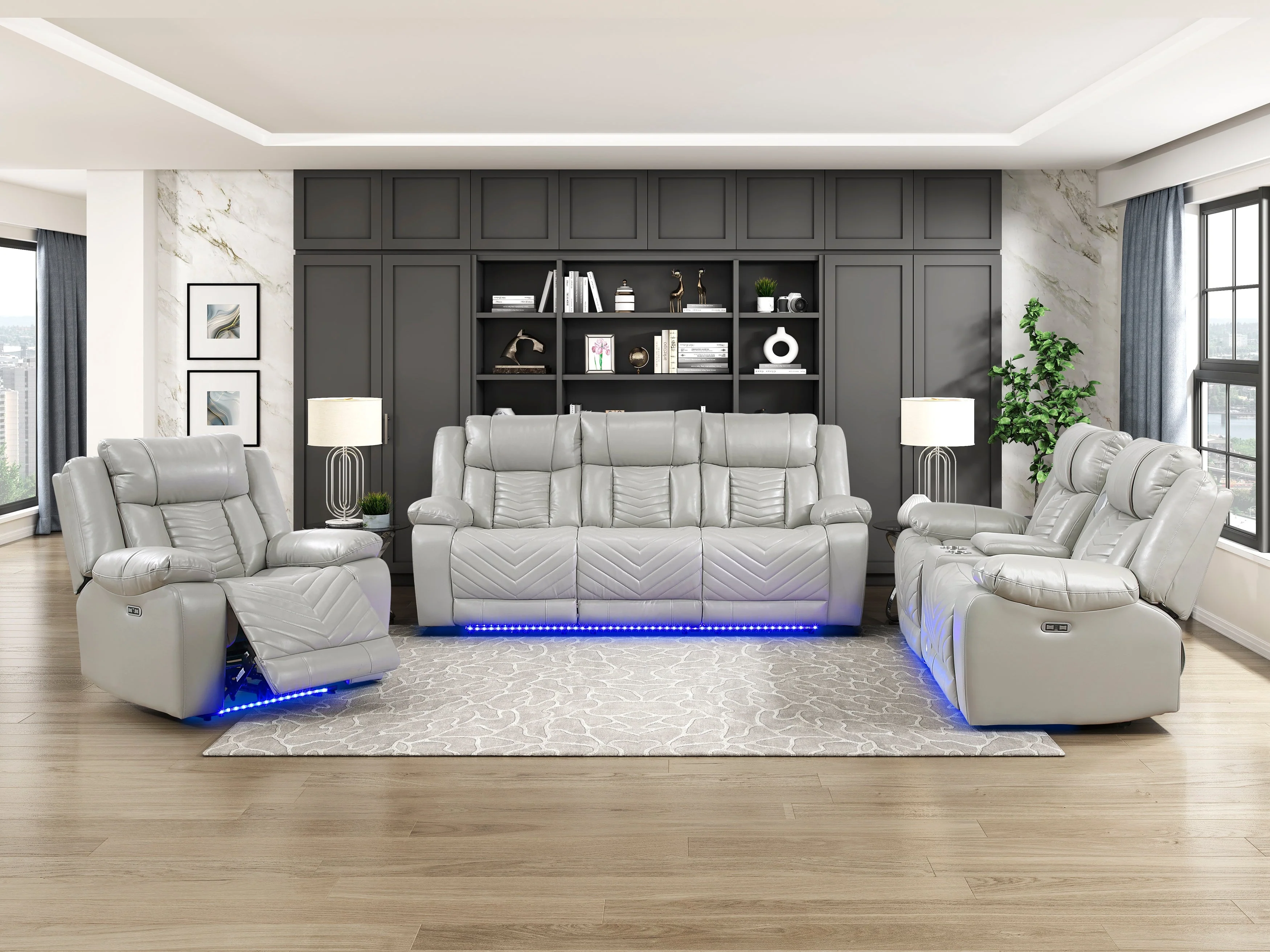 Huron Gray Power Double Reclining Loveseat with Center Console - Image 14