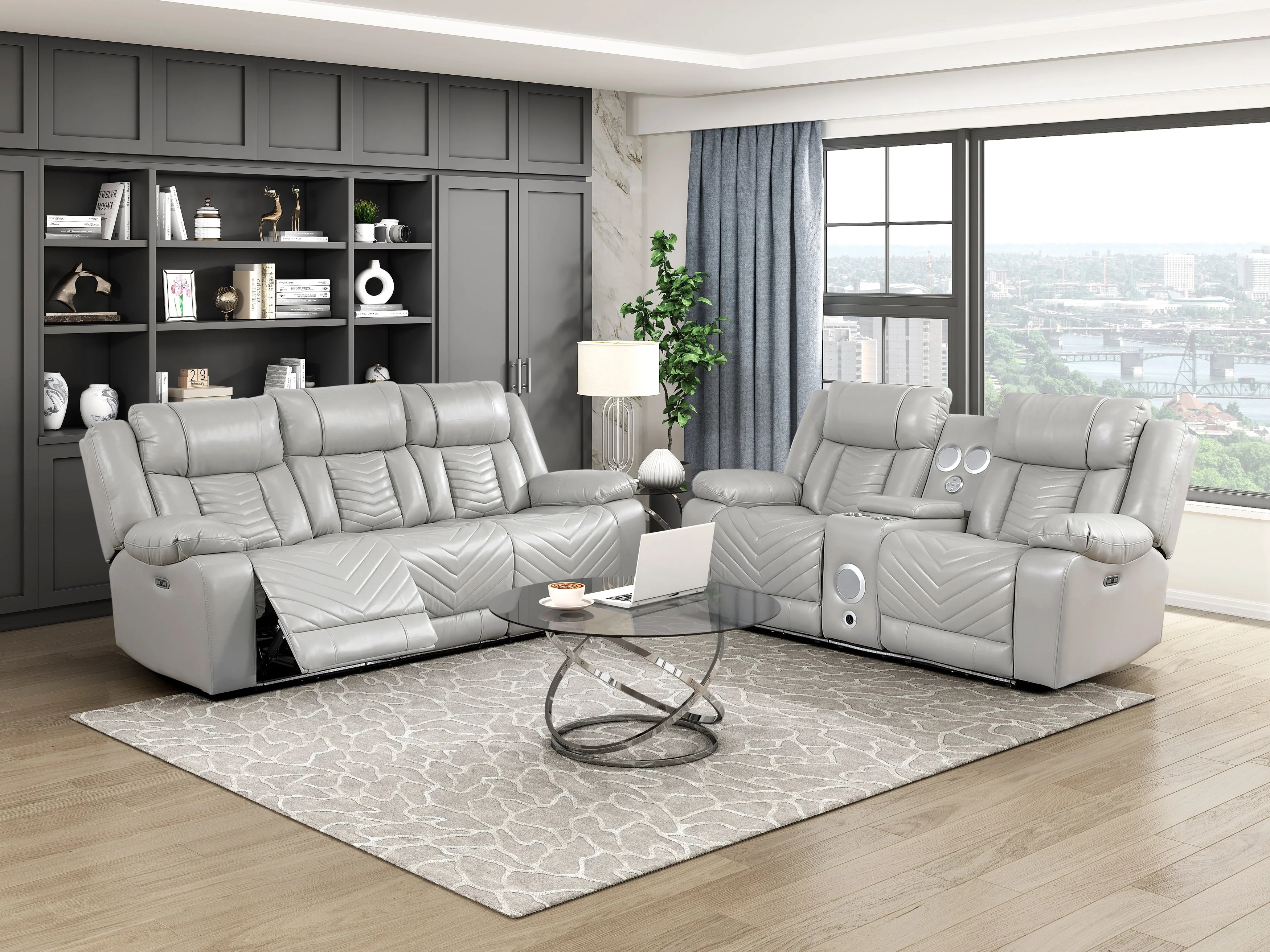 Huron Gray Power Double Reclining Loveseat with Center Console - Image 2