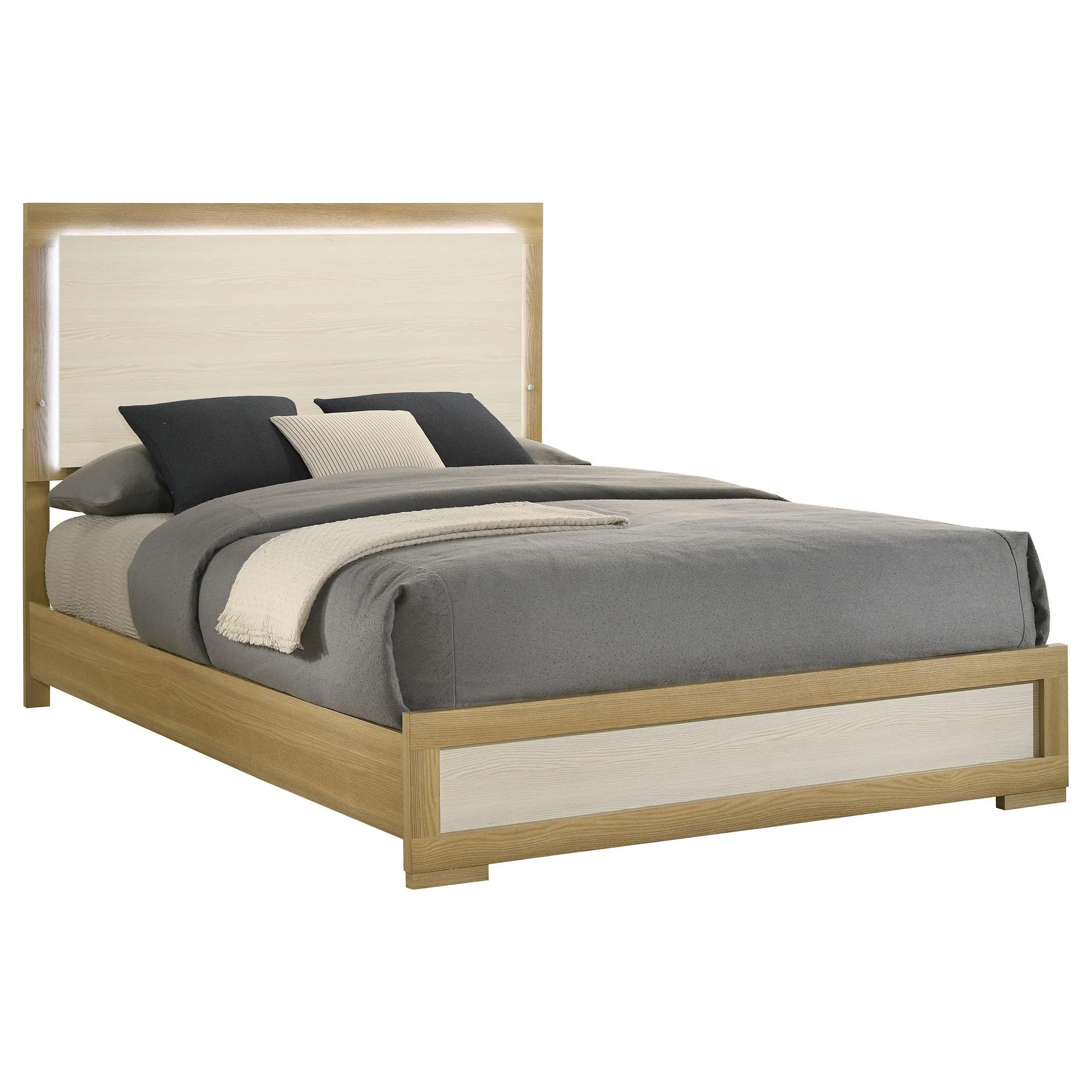 Hyland Natural and White Wood Queen LED Panel Bed - Image 2