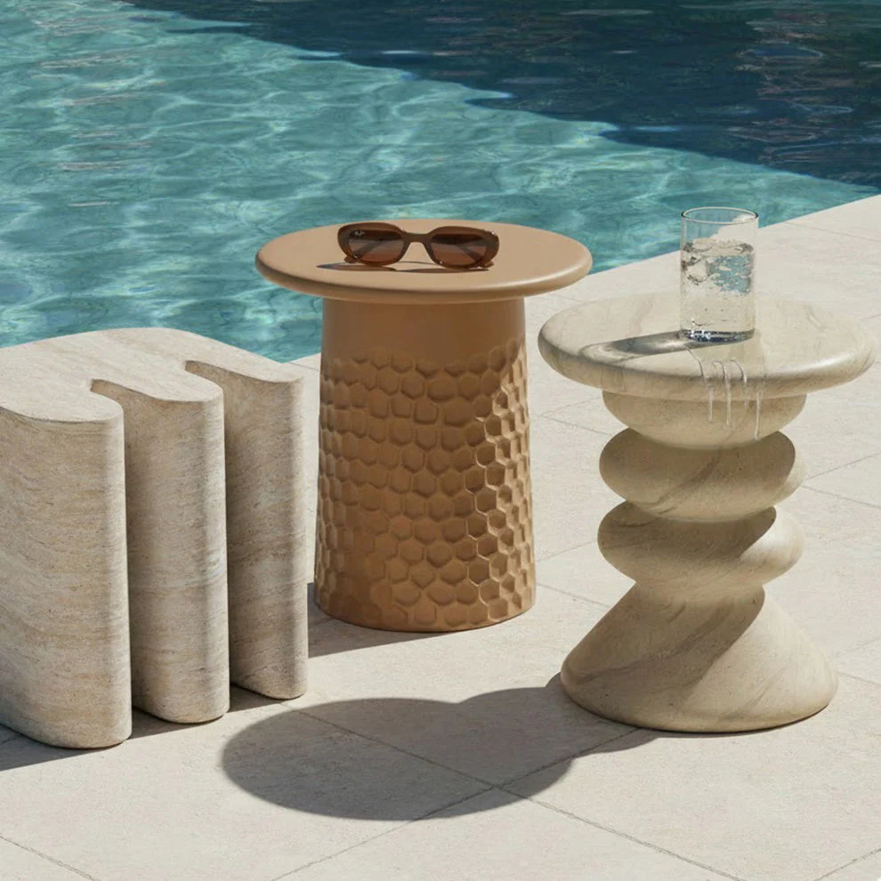Hyre Faux Travertine Indoor/Outdoor Concrete Side Table - Image 2