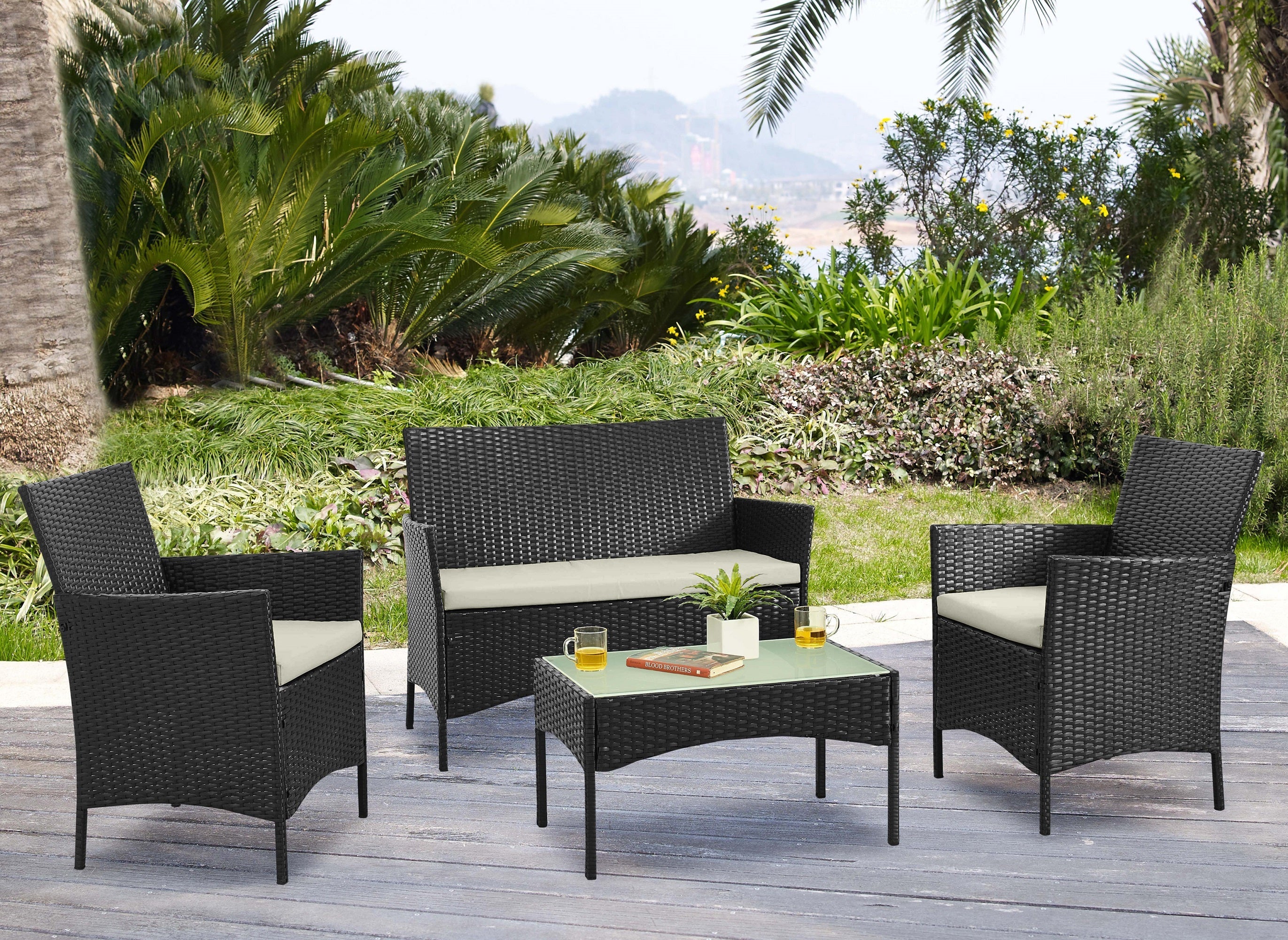 Imperia Patio 4-Person Conversation Set with Coffee Table with Cream Cushions - Image 2