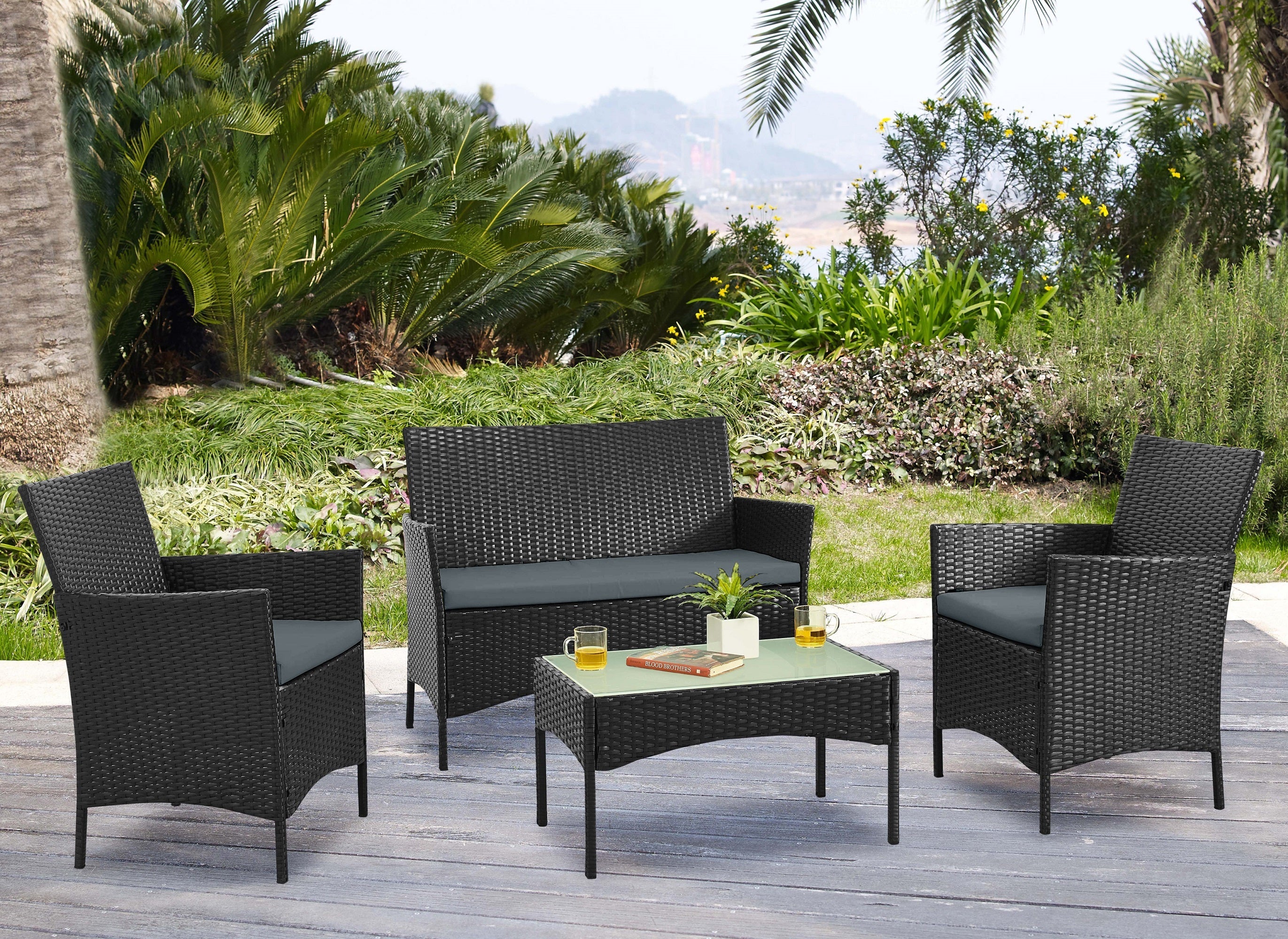 Imperia Patio 4-Person Conversation Set with Coffee Table with Grey Cushions - Image 2