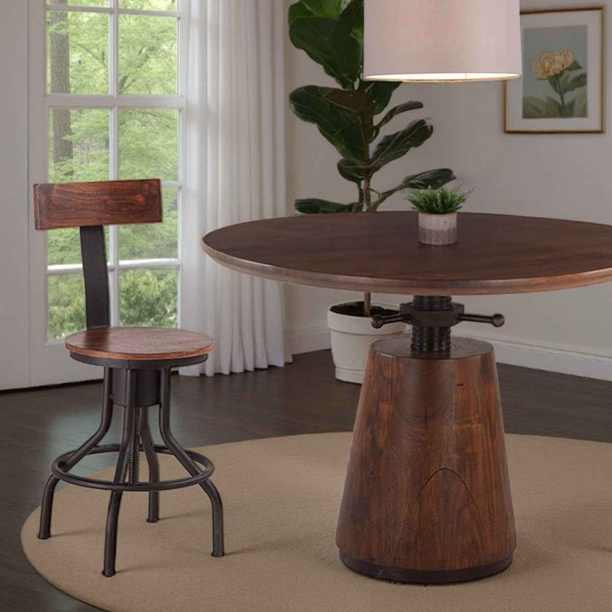 Industrial Modern 15" Adjustable Stool in Walnut - Image 3